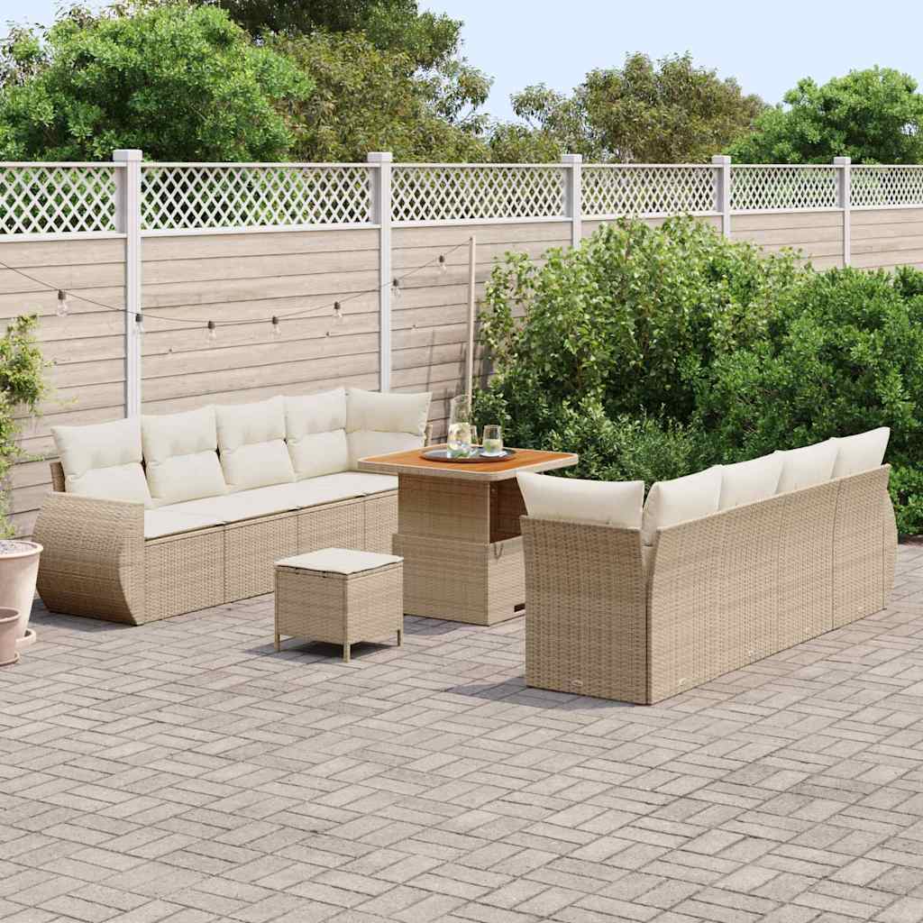 Tuin Sofa Set met kussen met opslag 11 pcs Beige poly rattan is nu te koop bij PeponiXL, paradijselijk wonen!