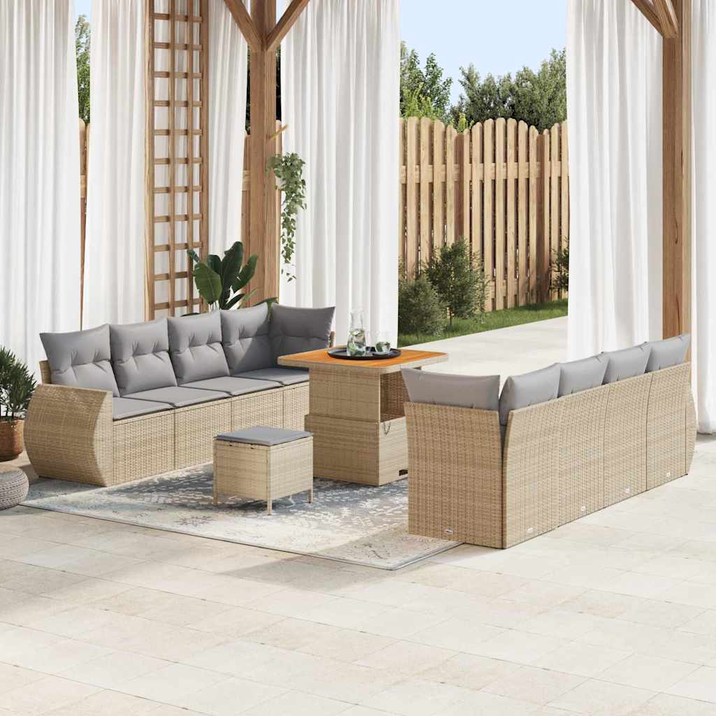 Tuin Sofa Set met kussen met opslag 11 pcs Beige poly rattan is nu te koop bij PeponiXL, paradijselijk wonen!