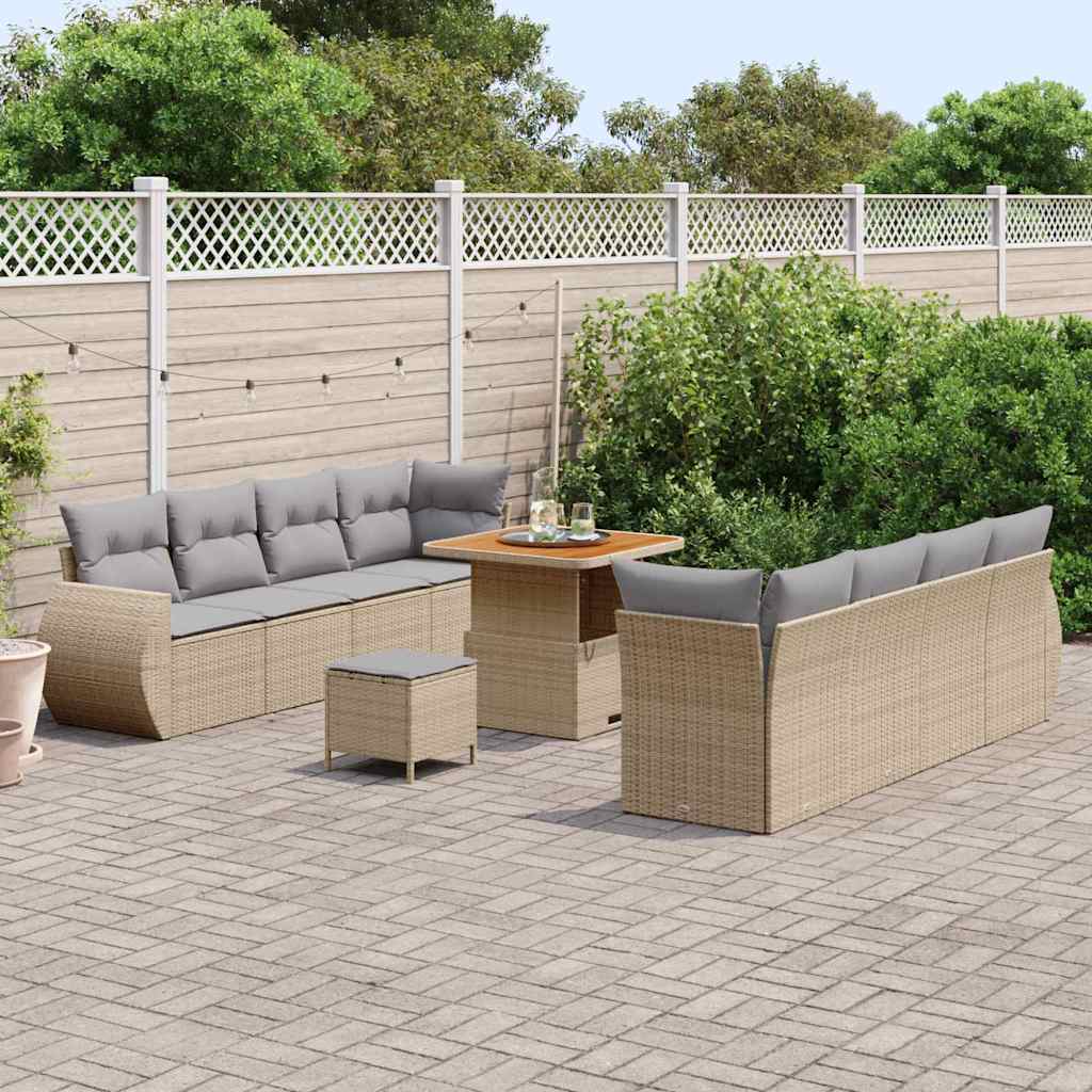 Tuin Sofa Set met kussen met opslag 11 pcs Beige poly rattan is nu te koop bij PeponiXL, paradijselijk wonen!