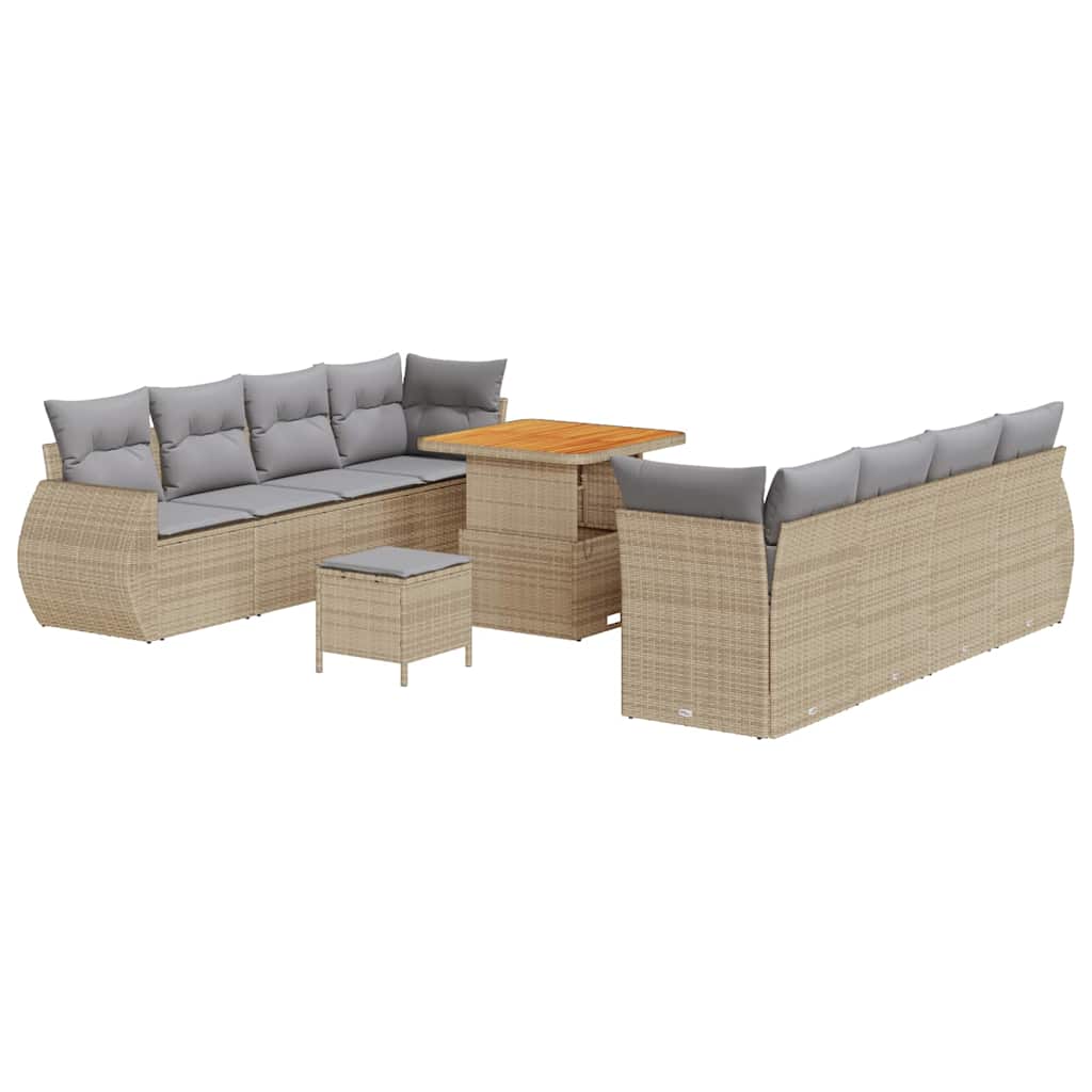 Tuin Sofa Set met kussen met opslag 11 pcs Beige poly rattan is nu te koop bij PeponiXL, paradijselijk wonen!