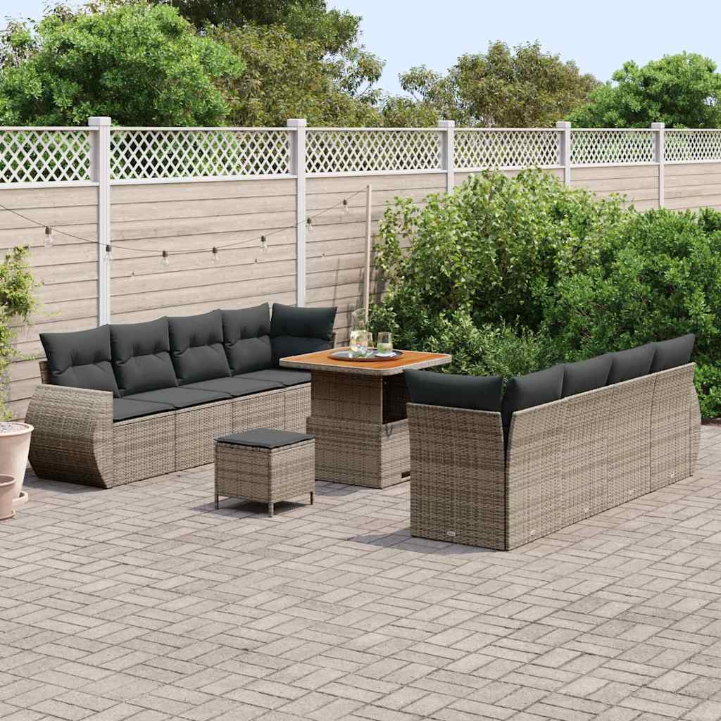 Tuin Sofa Set met kussen met opslag 11 pcs Grijs poly rattan is nu te koop bij PeponiXL, paradijselijk wonen!