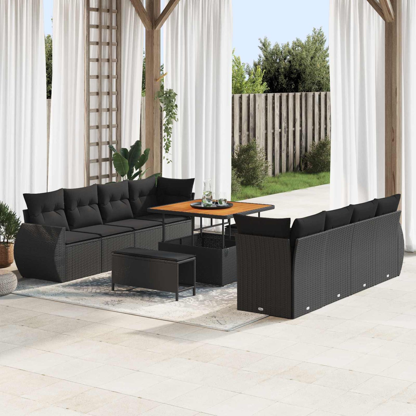 Tuin Sofa Set met kussen met opslag 11 pcs Zwart poly rattan is nu te koop bij PeponiXL, paradijselijk wonen!