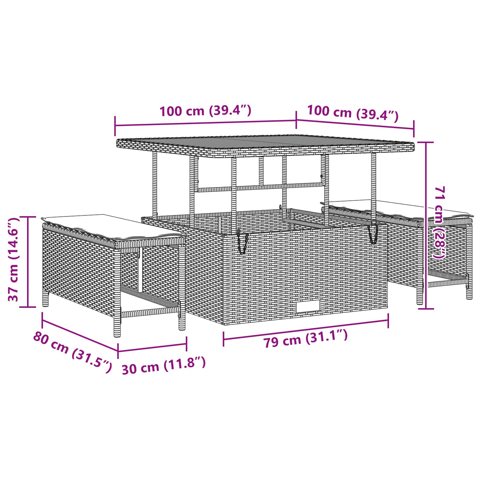 Tuin Sofa Set met kussen met opslag 11 pcs Zwart poly rattan is nu te koop bij PeponiXL, paradijselijk wonen!