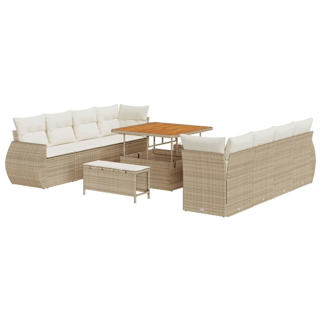 Tuin Sofa Set met kussen met opslag 11 pcs Beige poly rattan is nu te koop bij PeponiXL, paradijselijk wonen!