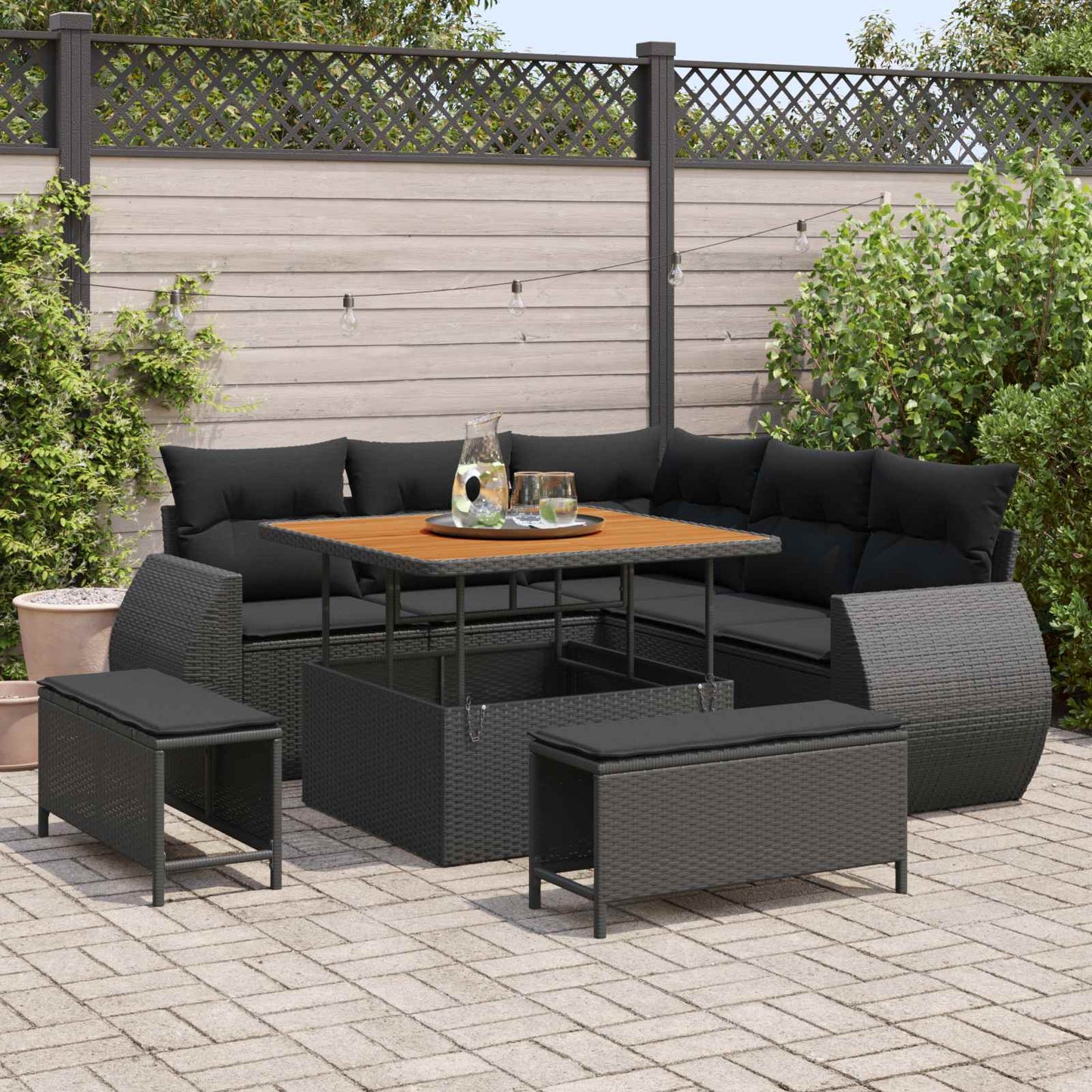 Tuinbankenset 8 pcs Zwart poly rattan is nu te koop bij PeponiXL, paradijselijk wonen!