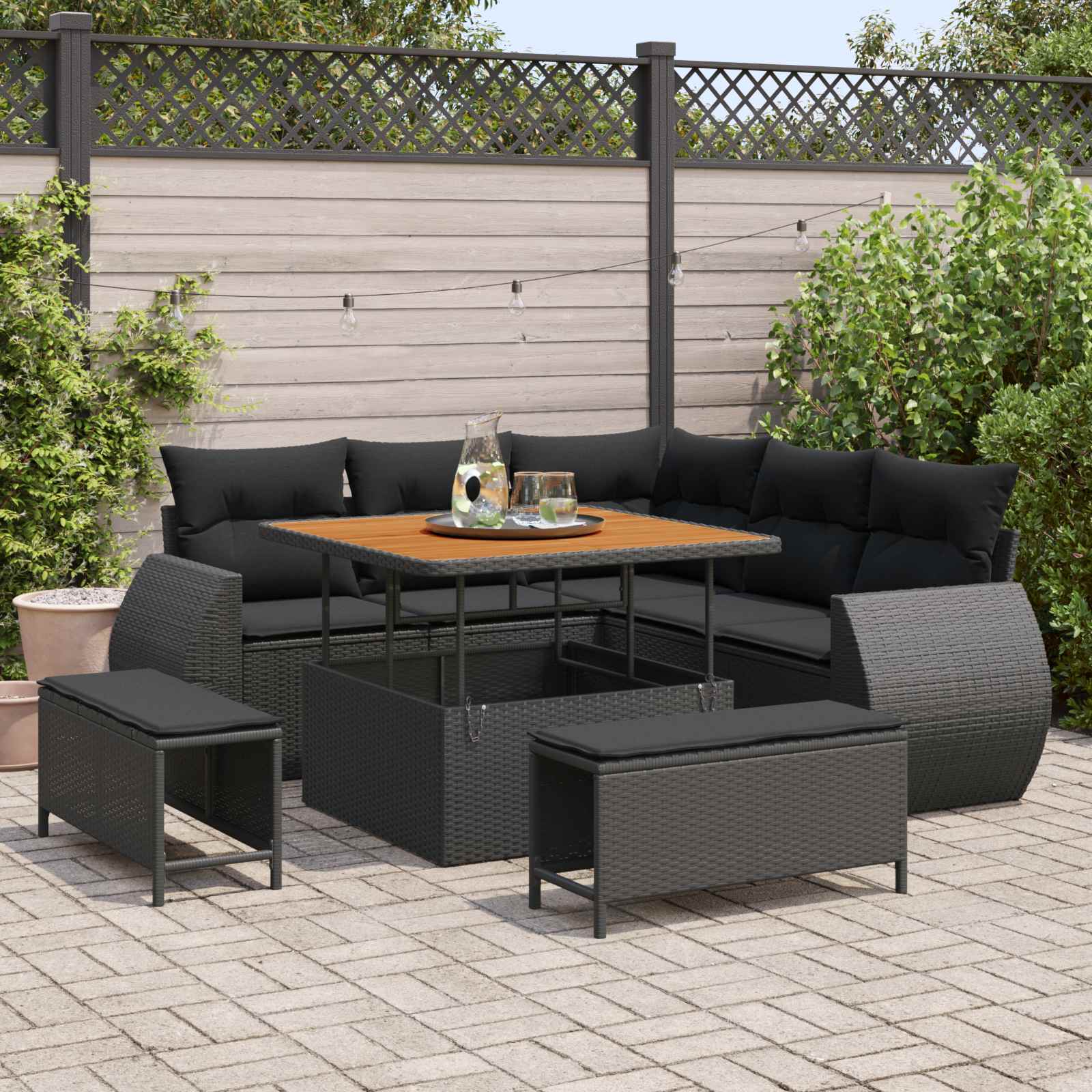 Tuinbankenset 8 pcs Zwart poly rattan is nu te koop bij PeponiXL, paradijselijk wonen!
