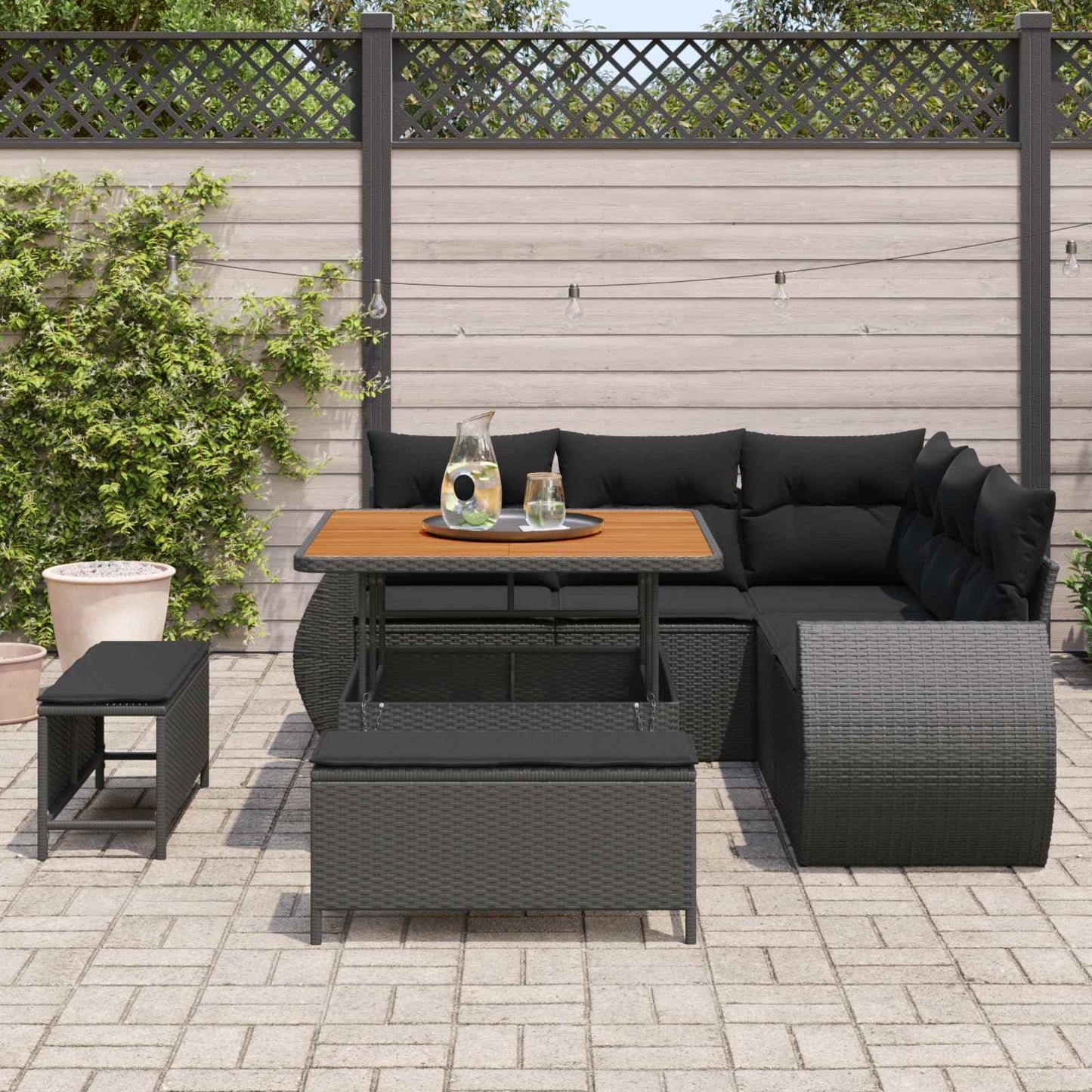 Tuinbankenset 8 pcs Zwart poly rattan is nu te koop bij PeponiXL, paradijselijk wonen!