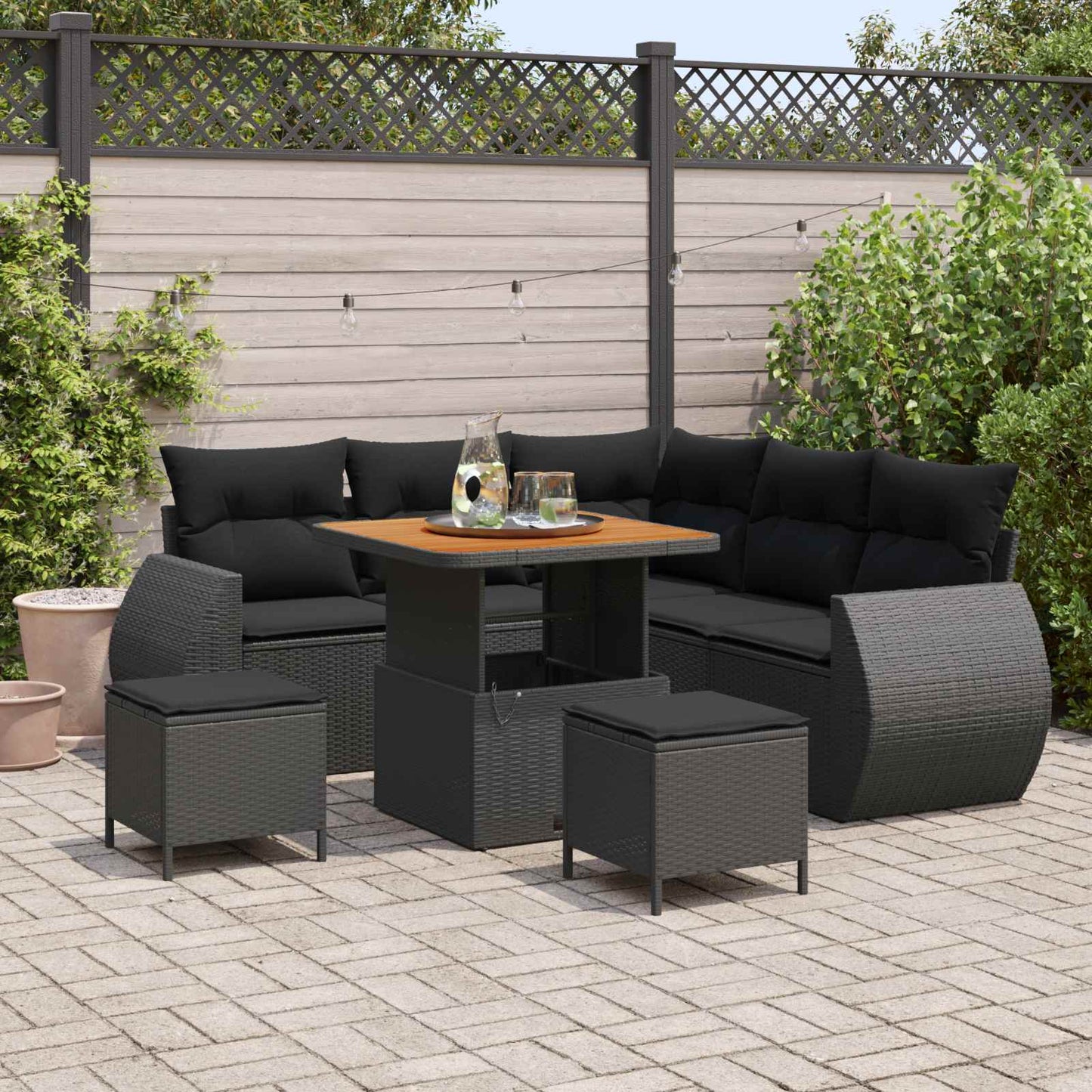 Tuinbankenset 8 pcs Zwart poly rattan is nu te koop bij PeponiXL, paradijselijk wonen!