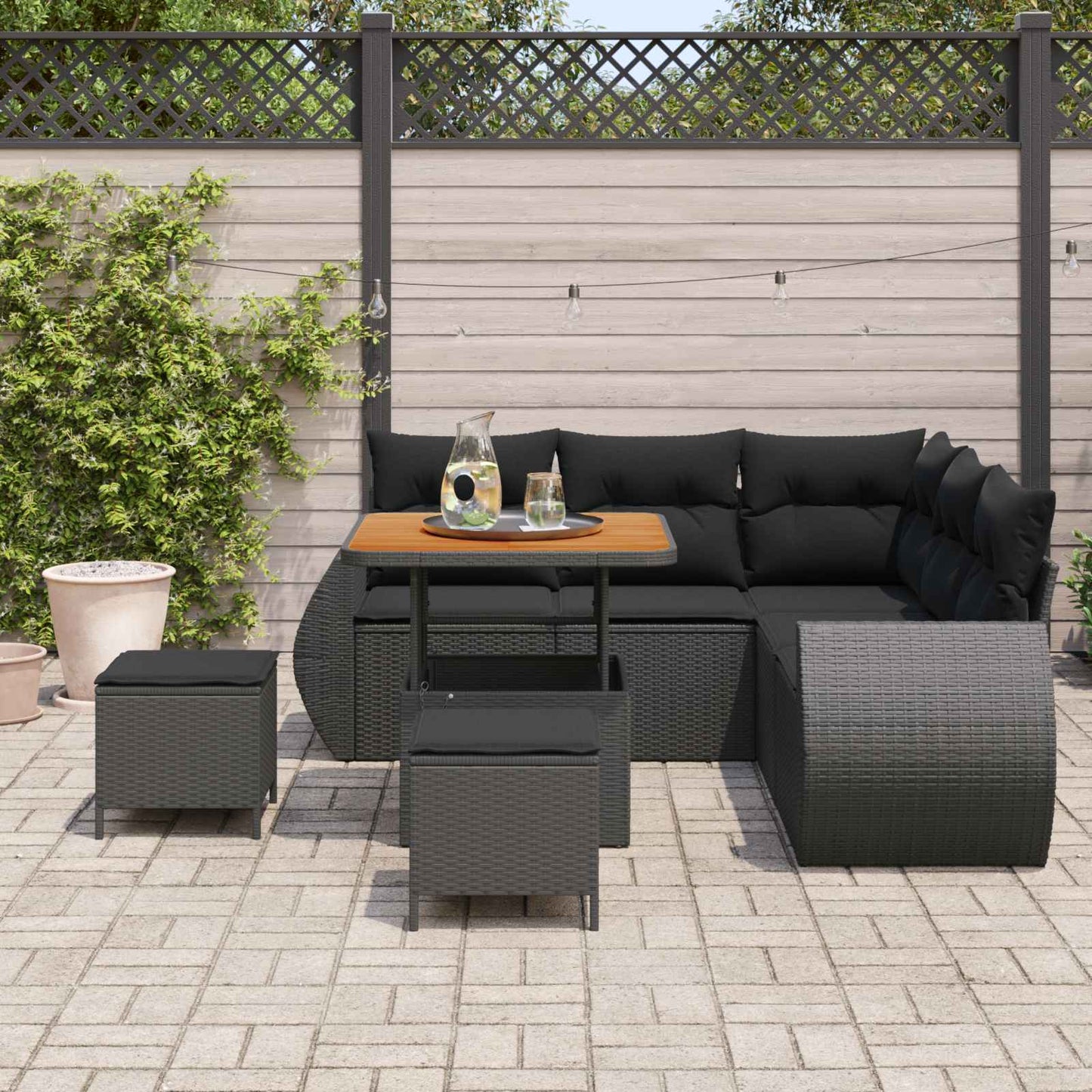 Tuinbankenset 8 pcs Zwart poly rattan is nu te koop bij PeponiXL, paradijselijk wonen!