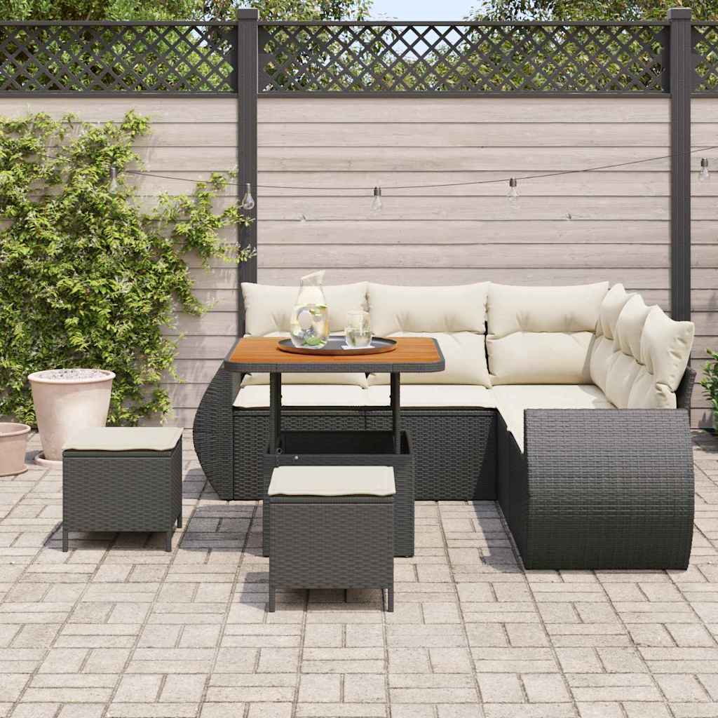 Tuinbankenset 8 st Zwart poly rattan