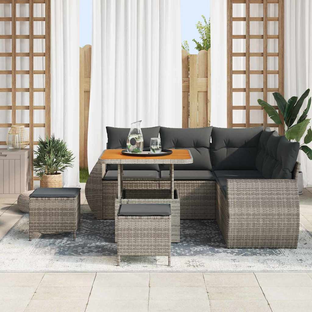 Tuinbankenset 8 pcs Grijs poly rattan is nu te koop bij PeponiXL, paradijselijk wonen!