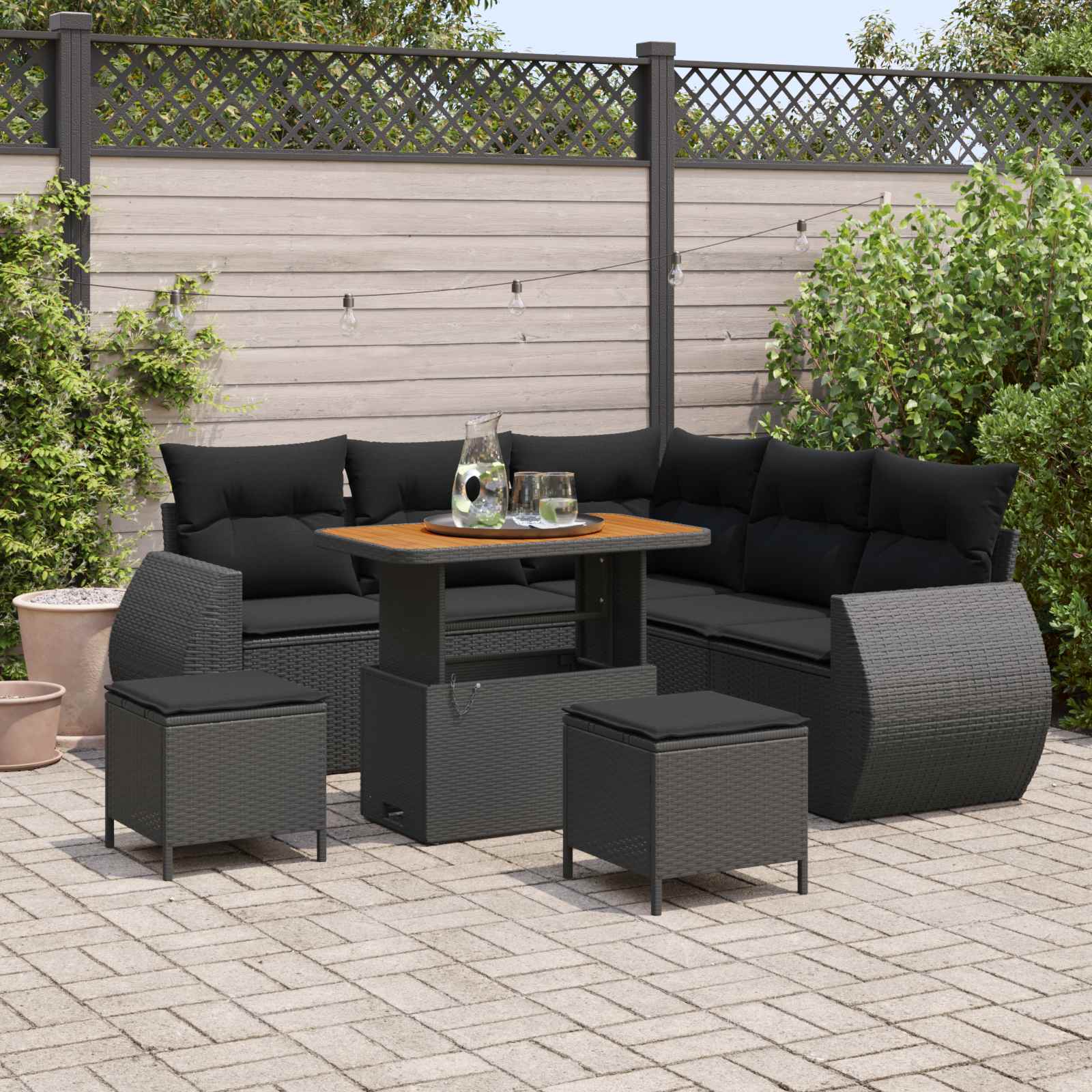 Tuinbankenset 8 pcs Zwart poly rattan is nu te koop bij PeponiXL, paradijselijk wonen!