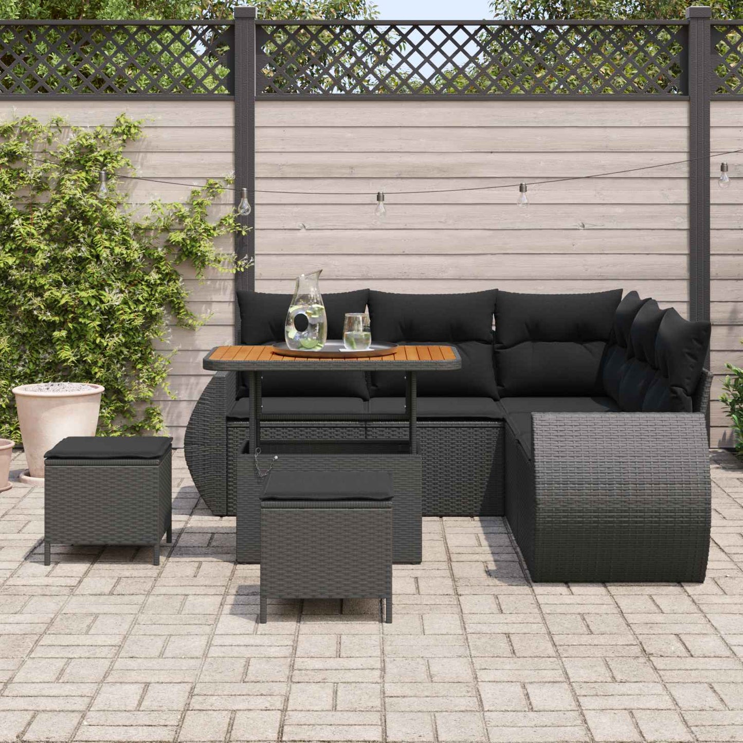 Tuinbankenset 8 pcs Zwart poly rattan is nu te koop bij PeponiXL, paradijselijk wonen!