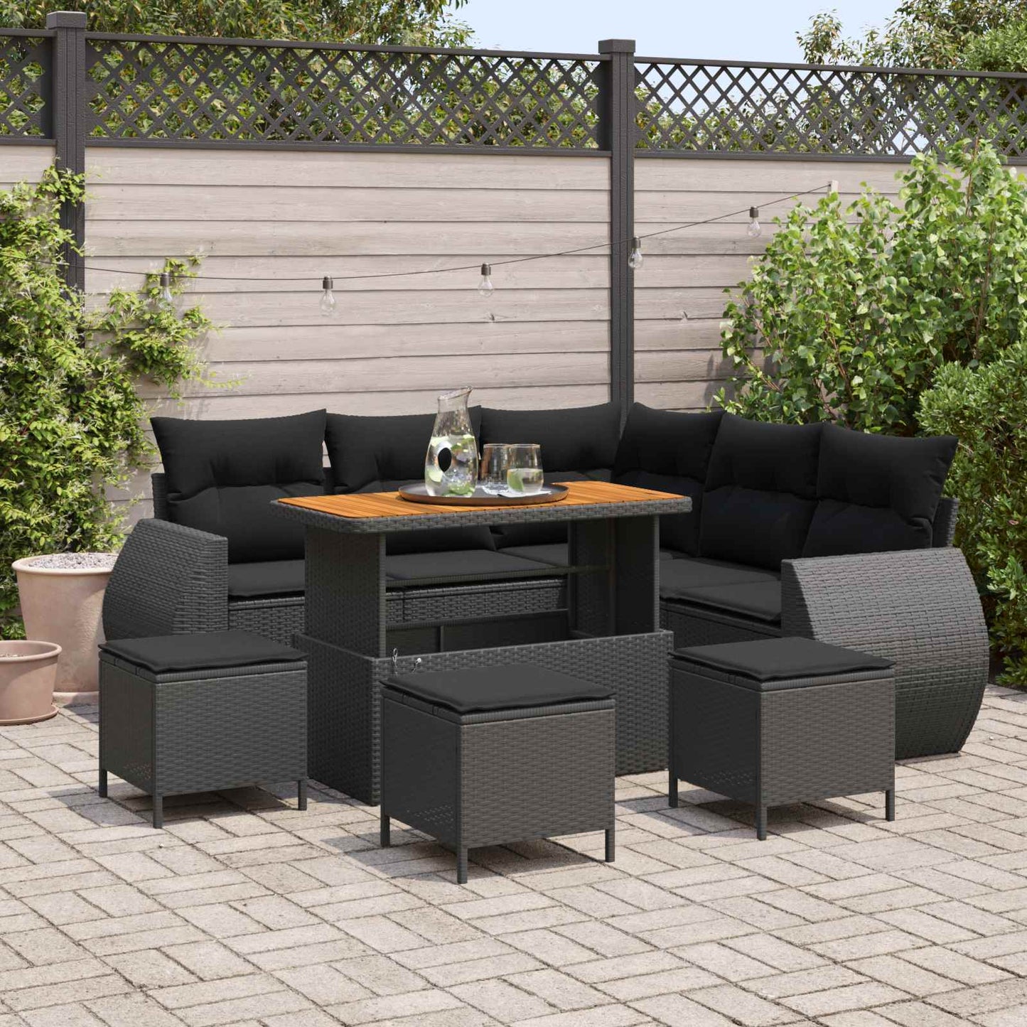Tuinbankenset 9 pcs Zwart poly rattan is nu te koop bij PeponiXL, paradijselijk wonen!
