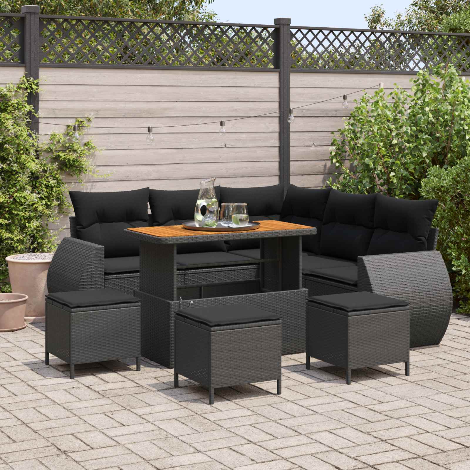 Tuinbankenset 9 pcs Zwart poly rattan is nu te koop bij PeponiXL, paradijselijk wonen!