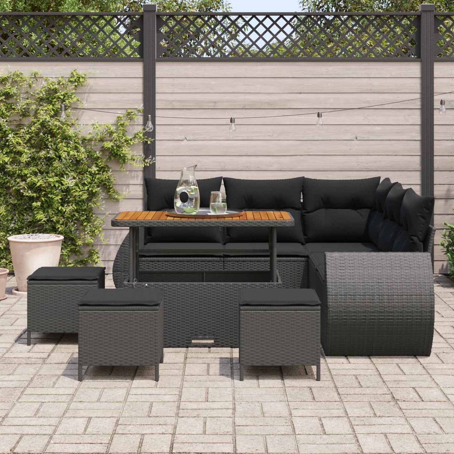 Tuinbankenset 9 pcs Zwart poly rattan is nu te koop bij PeponiXL, paradijselijk wonen!