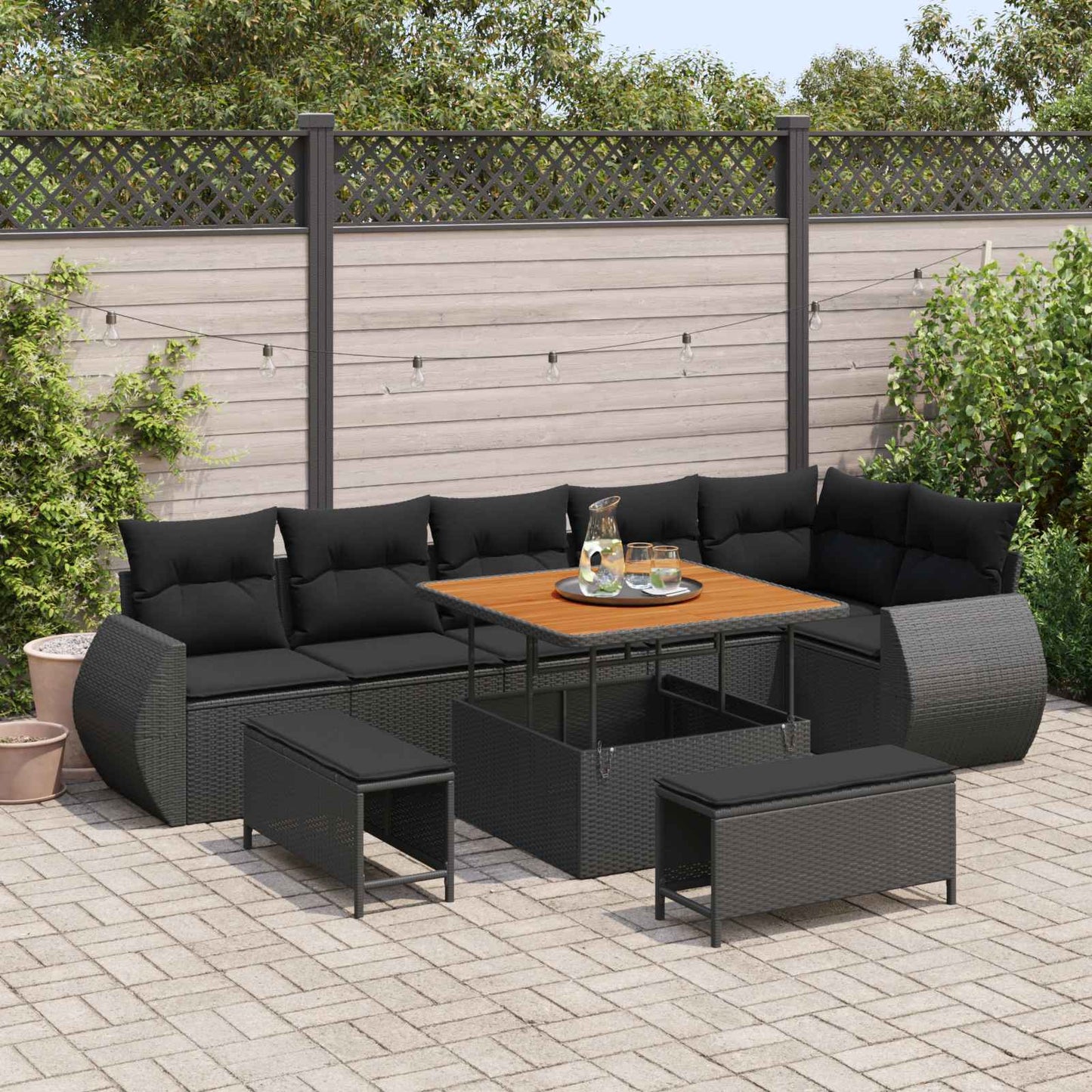 Tuinbankenset 9 pcs Zwart poly rattan is nu te koop bij PeponiXL, paradijselijk wonen!