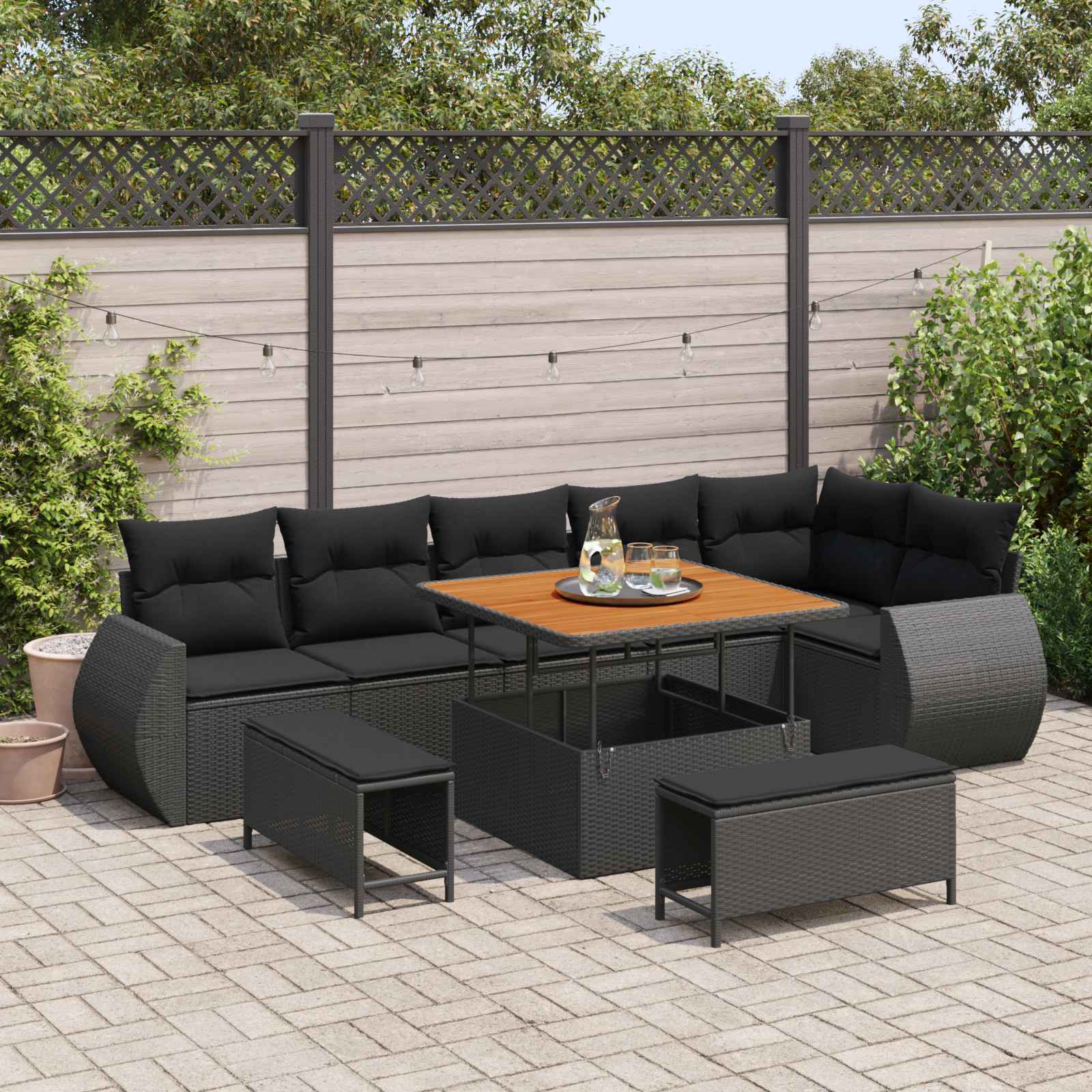 Tuinbankenset 9 pcs Zwart poly rattan is nu te koop bij PeponiXL, paradijselijk wonen!