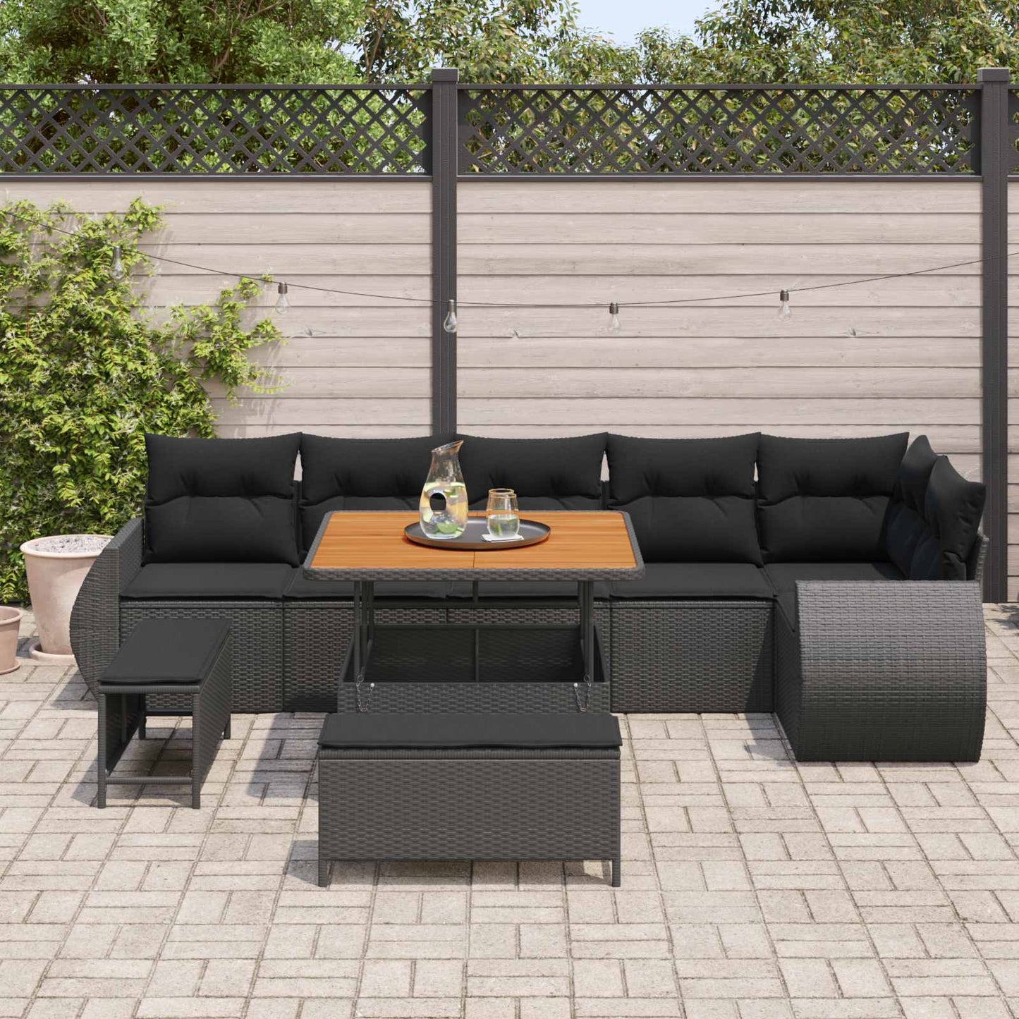 Tuinbankenset 9 pcs Zwart poly rattan is nu te koop bij PeponiXL, paradijselijk wonen!