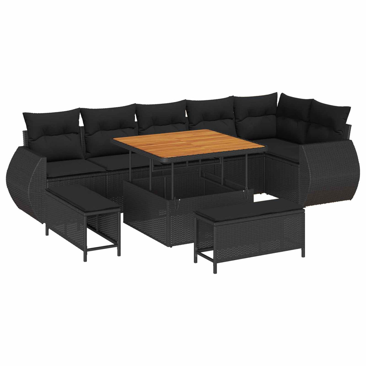 Tuinbankenset 9 pcs Zwart poly rattan is nu te koop bij PeponiXL, paradijselijk wonen!