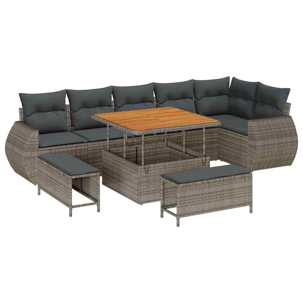Tuinbankenset 9 pcs Grijs poly rattan is nu te koop bij PeponiXL, paradijselijk wonen!
