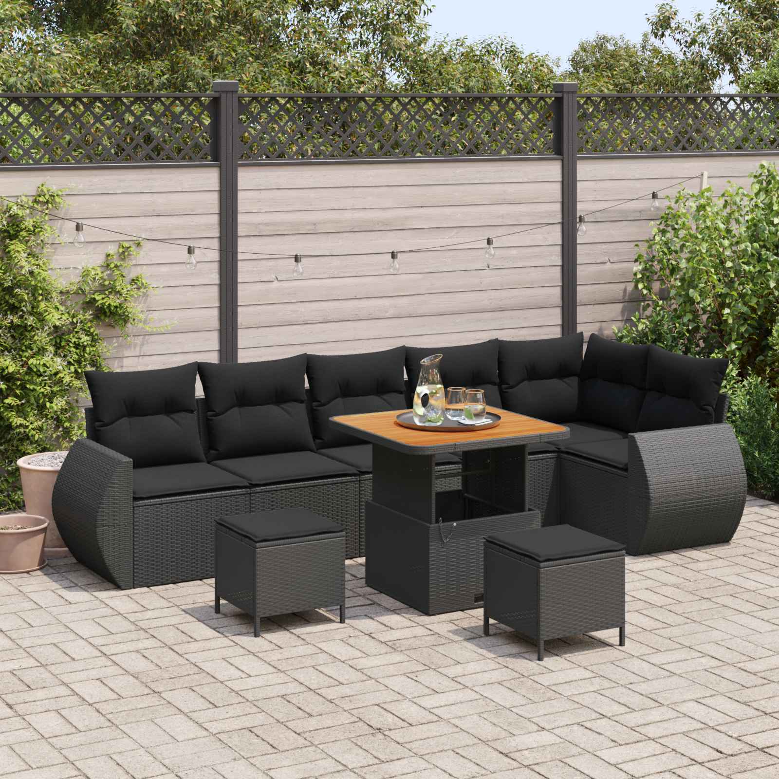 Tuinbankenset 9 pcs Zwart poly rattan is nu te koop bij PeponiXL, paradijselijk wonen!