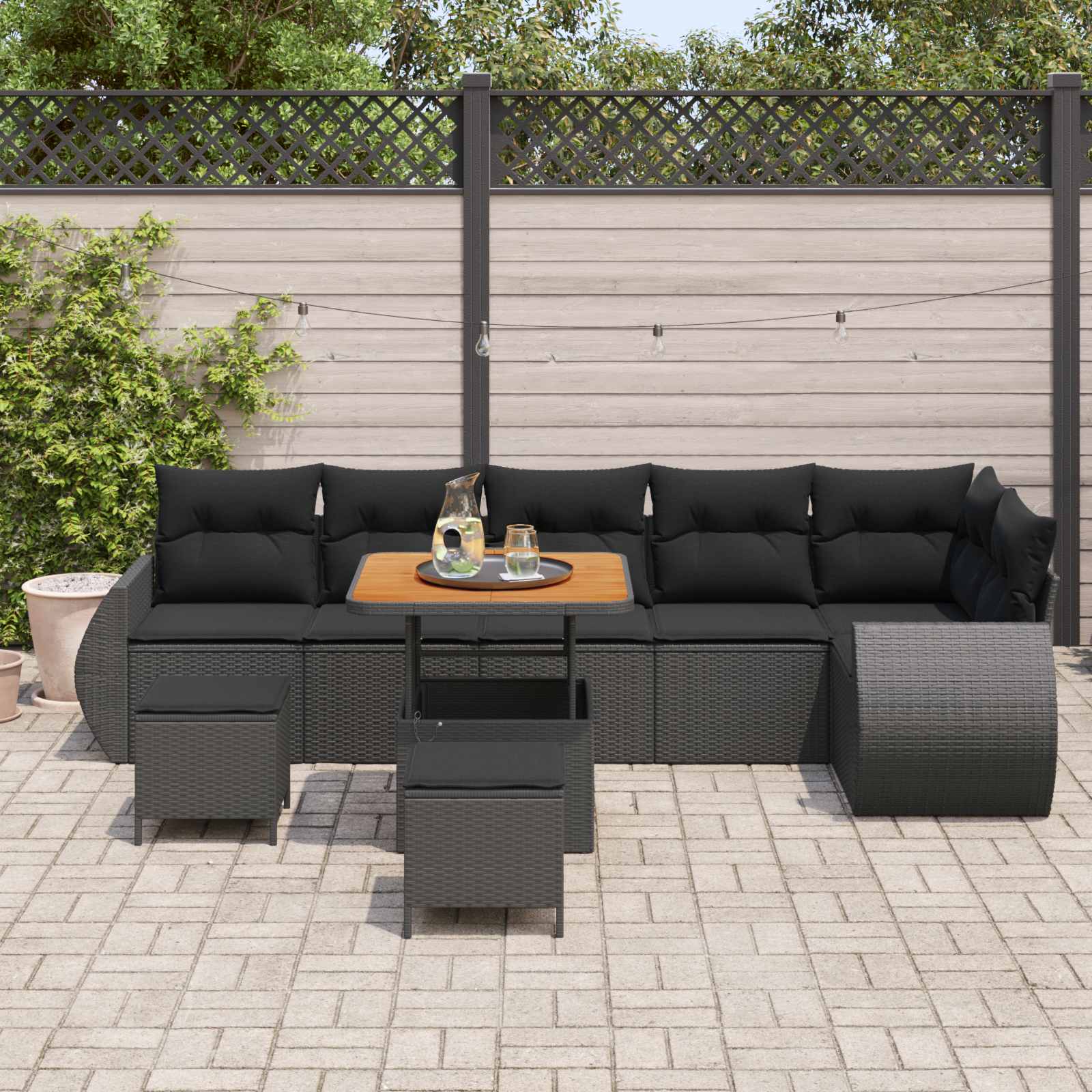 Tuinbankenset 9 pcs Zwart poly rattan is nu te koop bij PeponiXL, paradijselijk wonen!