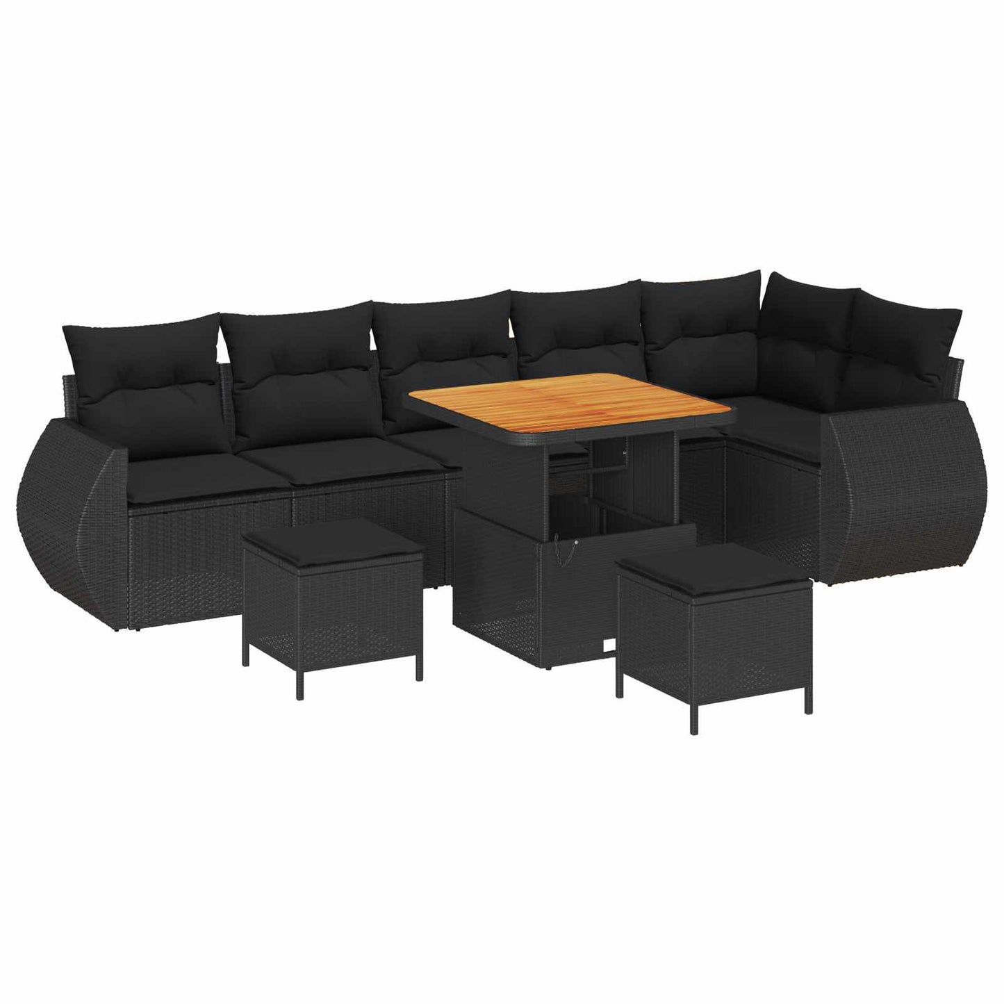 Tuinbankenset 9 pcs Zwart poly rattan is nu te koop bij PeponiXL, paradijselijk wonen!