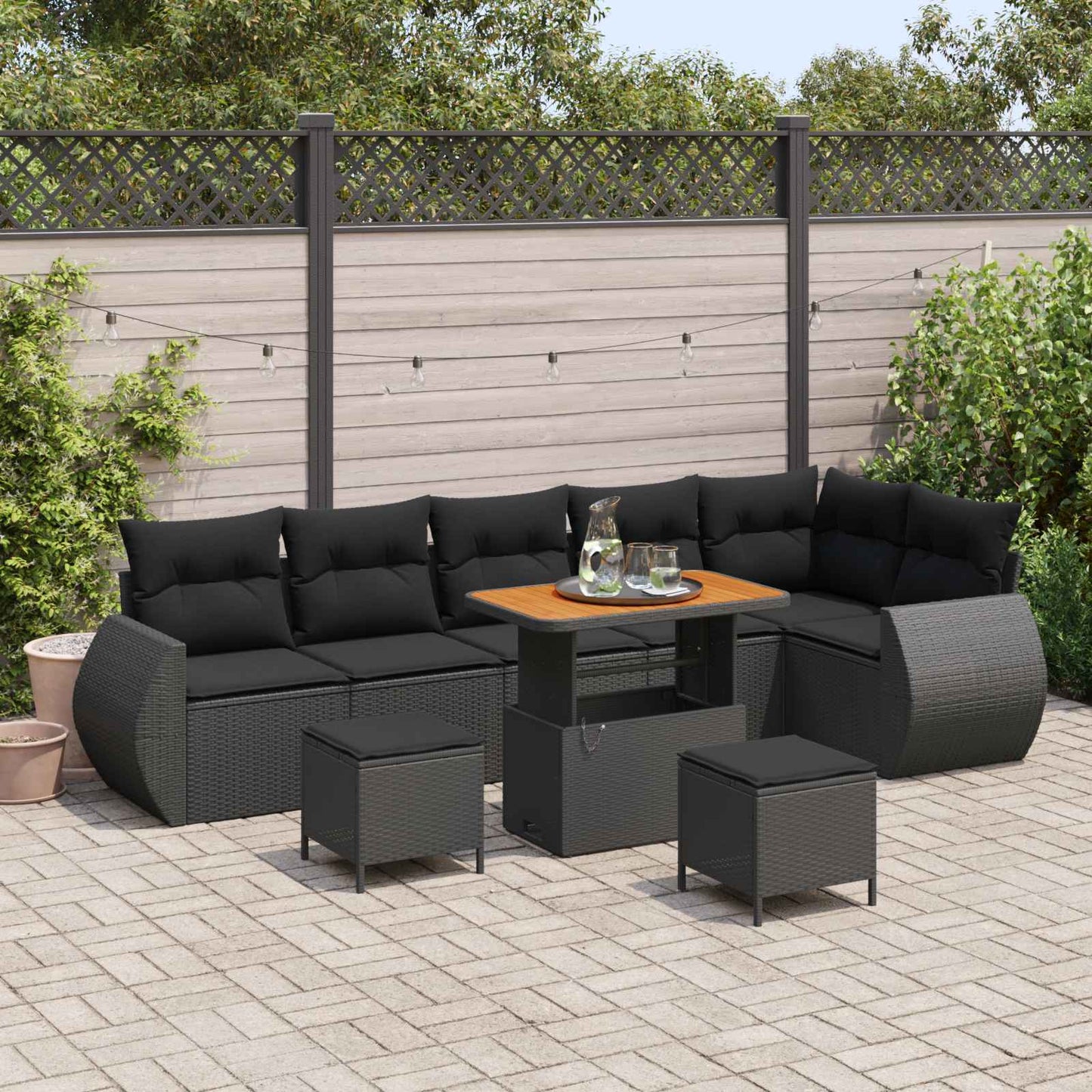 Tuinbankenset 9 pcs Zwart poly rattan is nu te koop bij PeponiXL, paradijselijk wonen!