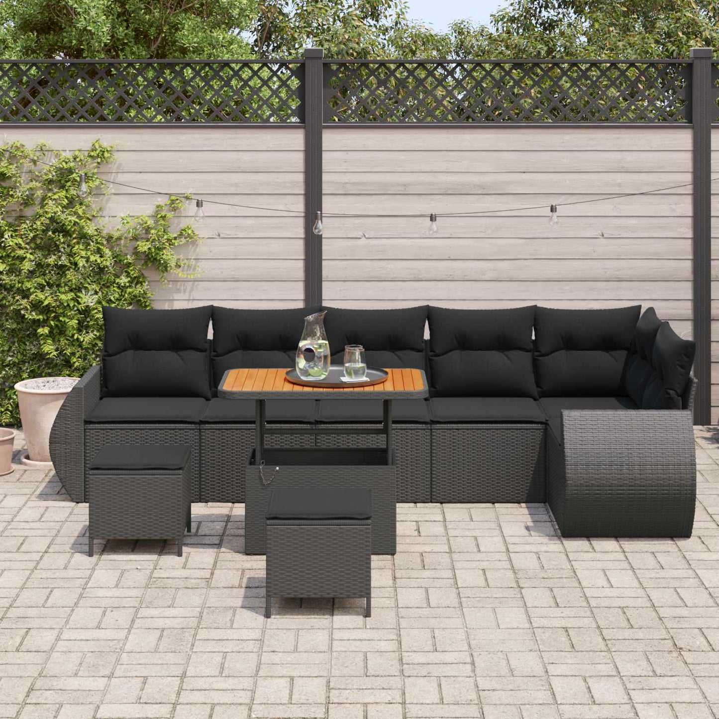 Tuinbankenset 9 pcs Zwart poly rattan is nu te koop bij PeponiXL, paradijselijk wonen!
