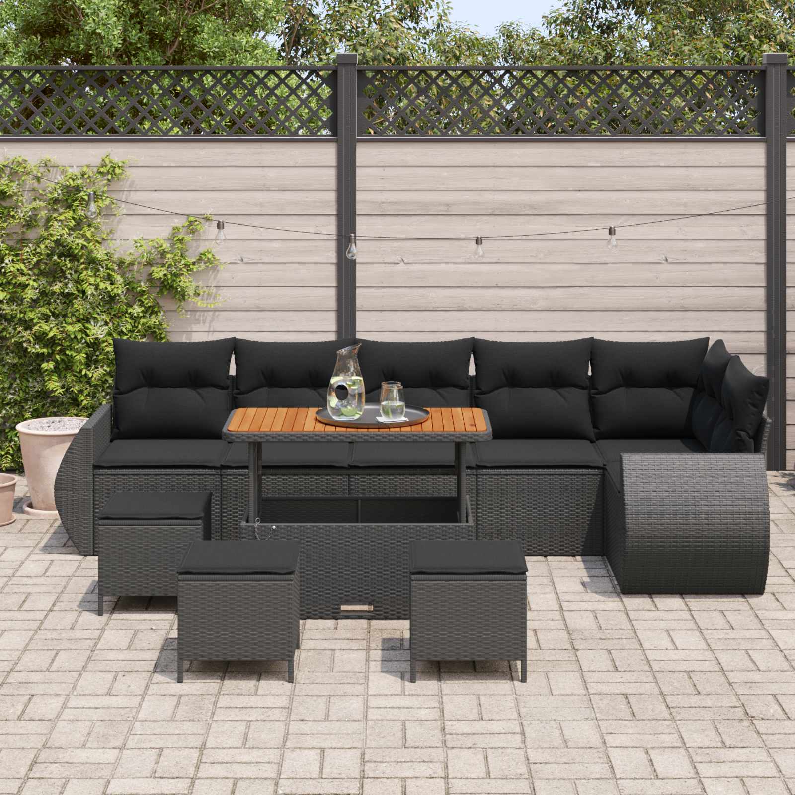 Tuinbankenset 10 pcs Zwart poly rattan is nu te koop bij PeponiXL, paradijselijk wonen!