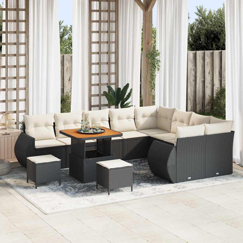 Tuinbankenset 12 pcs Zwart poly rattan is nu te koop bij PeponiXL, paradijselijk wonen!