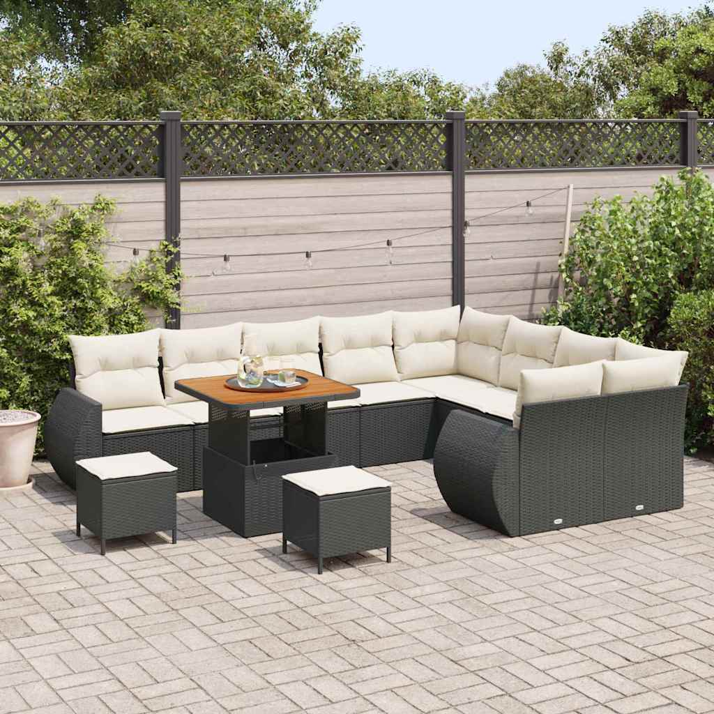 Tuinbankenset 12 pcs Zwart poly rattan is nu te koop bij PeponiXL, paradijselijk wonen!