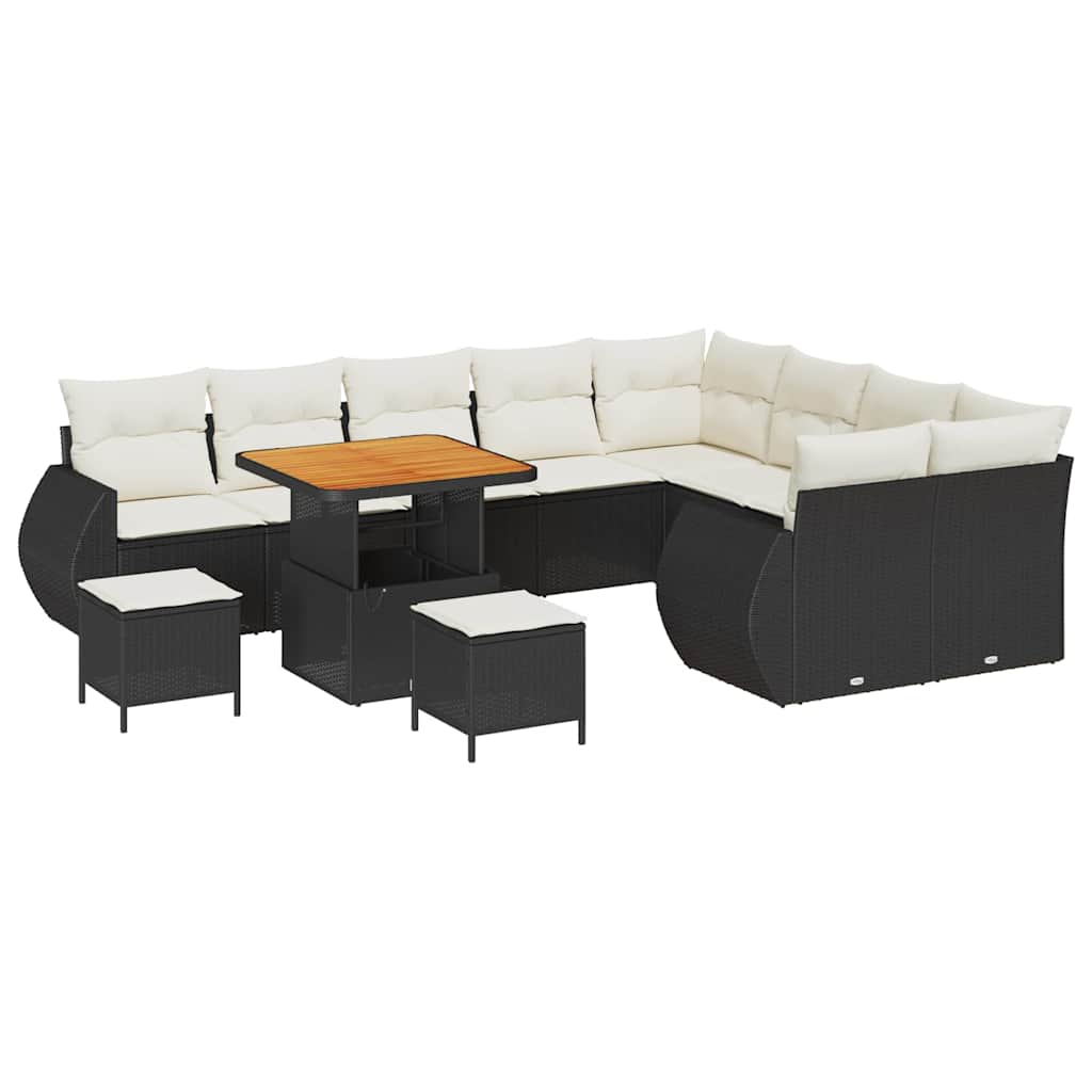 Tuinbankenset 12 pcs Zwart poly rattan is nu te koop bij PeponiXL, paradijselijk wonen!