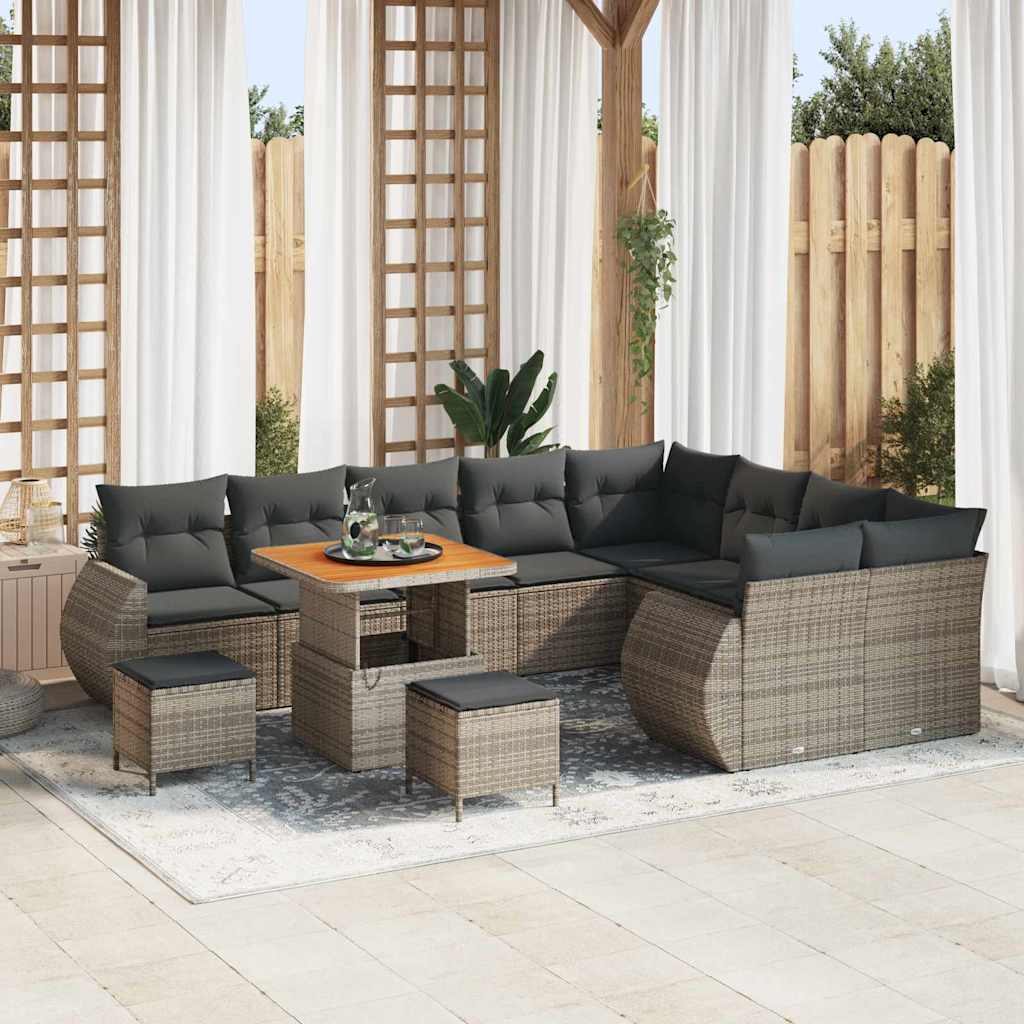 Tuinbankenset 12 pcs Grijs poly rattan is nu te koop bij PeponiXL, paradijselijk wonen!
