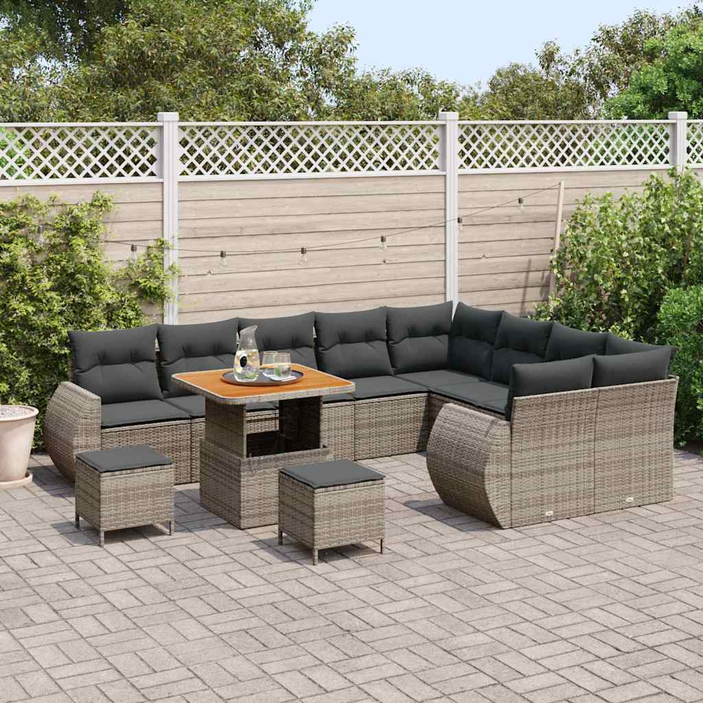 Tuinbankenset 12 pcs Grijs poly rattan is nu te koop bij PeponiXL, paradijselijk wonen!