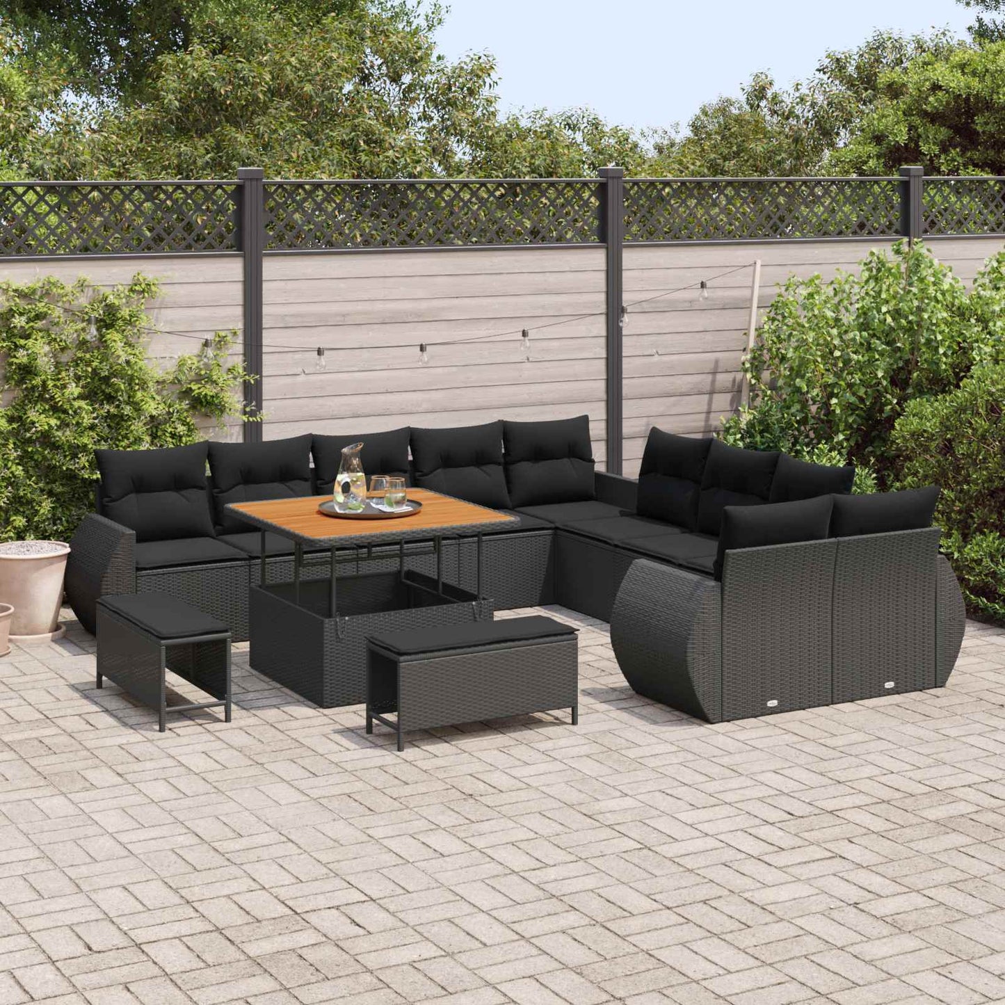 Tuinbankenset 13 pcs Zwart poly rattan is nu te koop bij PeponiXL, paradijselijk wonen!