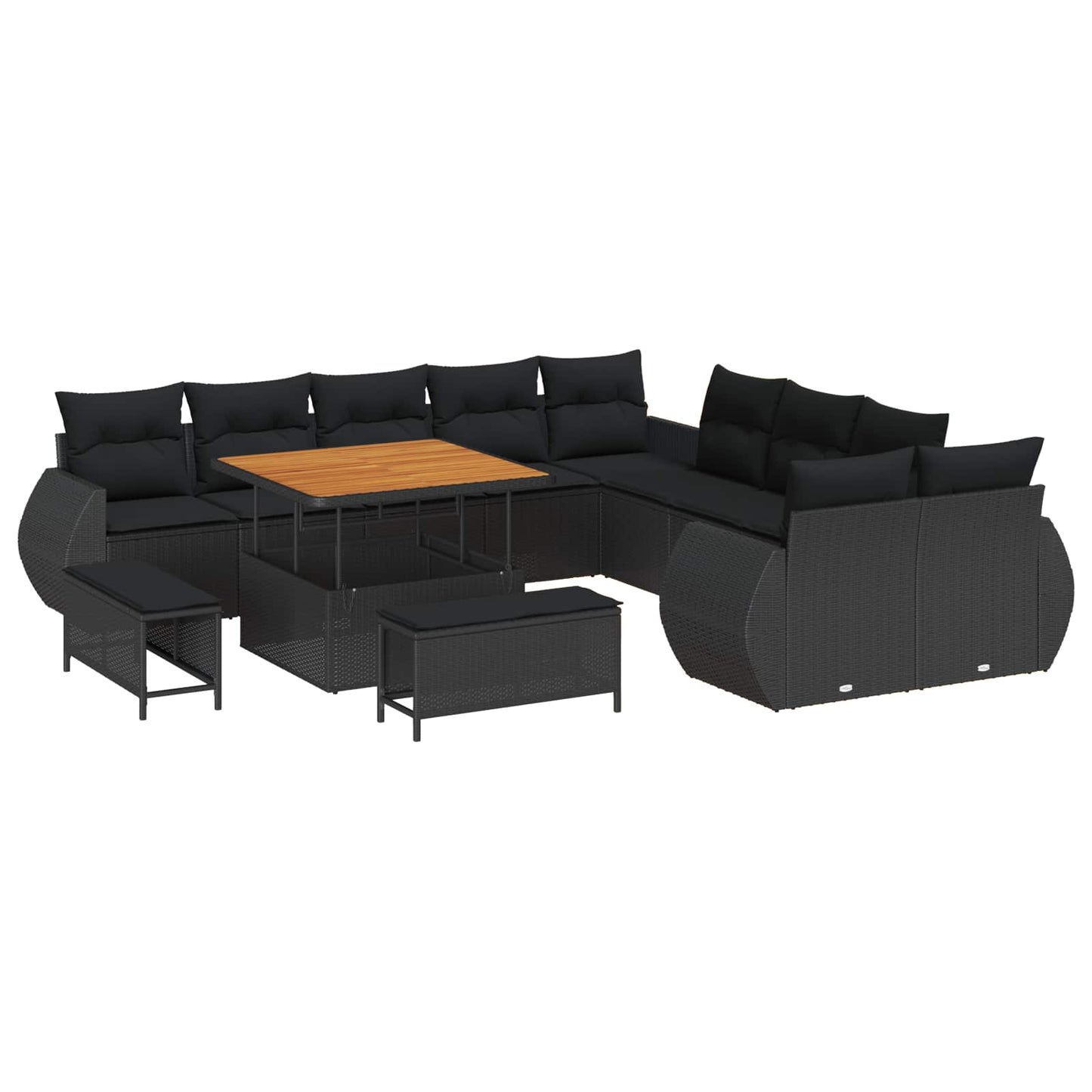 Tuinbankenset 13 pcs Zwart poly rattan is nu te koop bij PeponiXL, paradijselijk wonen!