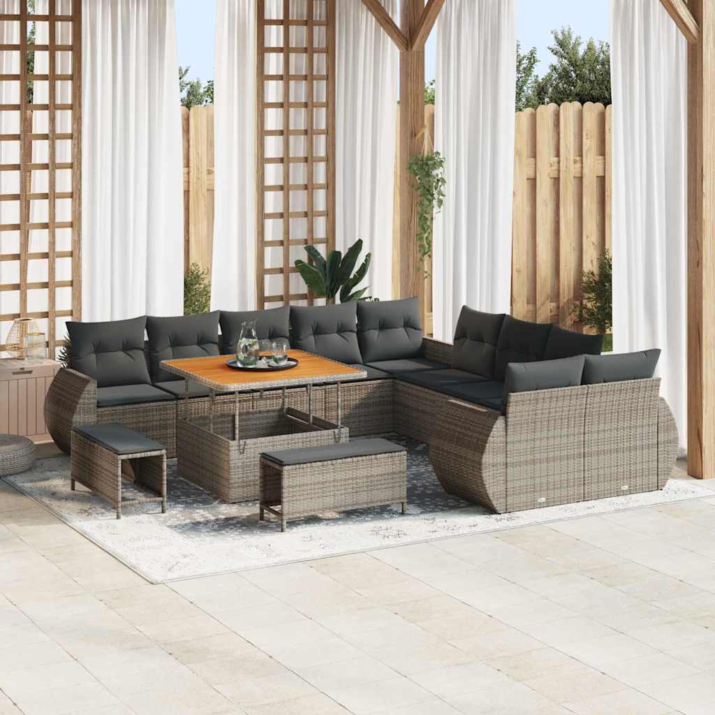 Tuinbankenset 13 pcs Grijs poly rattan is nu te koop bij PeponiXL, paradijselijk wonen!