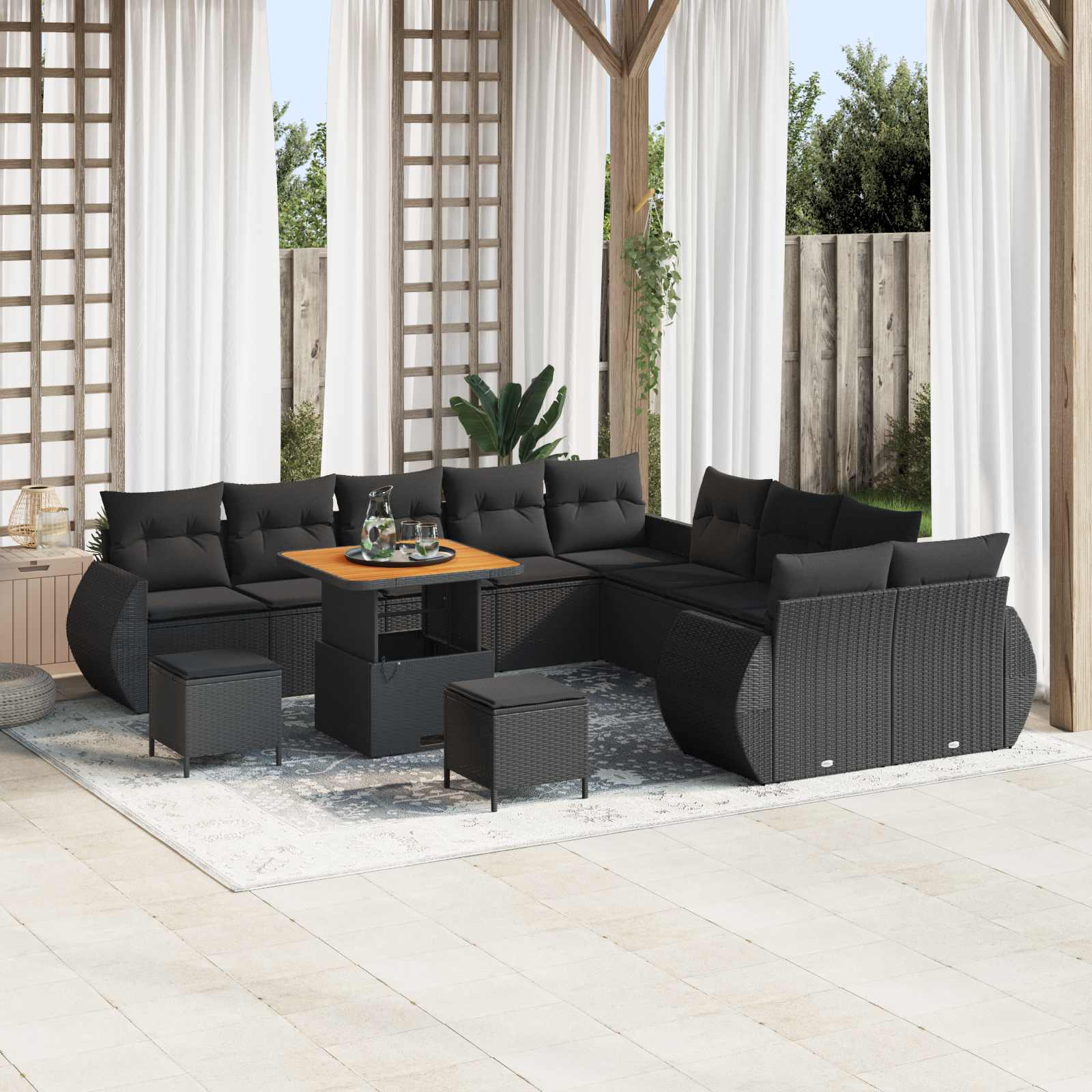 Tuinbankenset 13 pcs Zwart poly rattan is nu te koop bij PeponiXL, paradijselijk wonen!