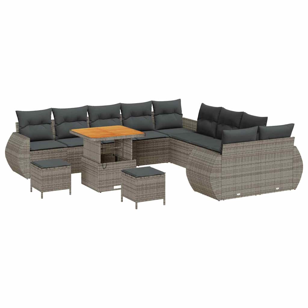 Tuinbankenset 13 pcs Grijs poly rattan is nu te koop bij PeponiXL, paradijselijk wonen!