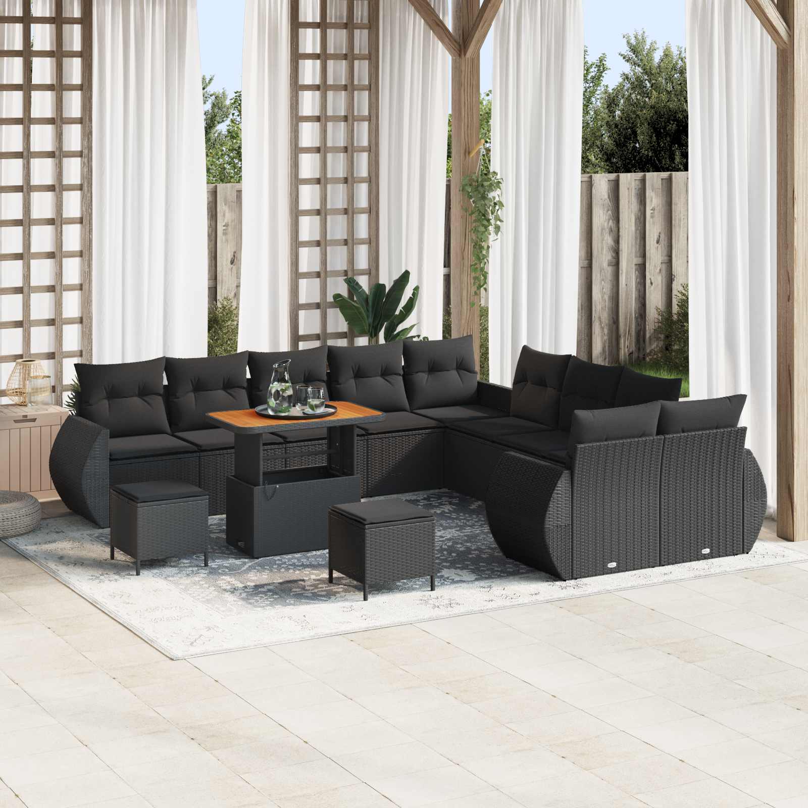 Tuinbankenset 13 pcs Zwart poly rattan is nu te koop bij PeponiXL, paradijselijk wonen!