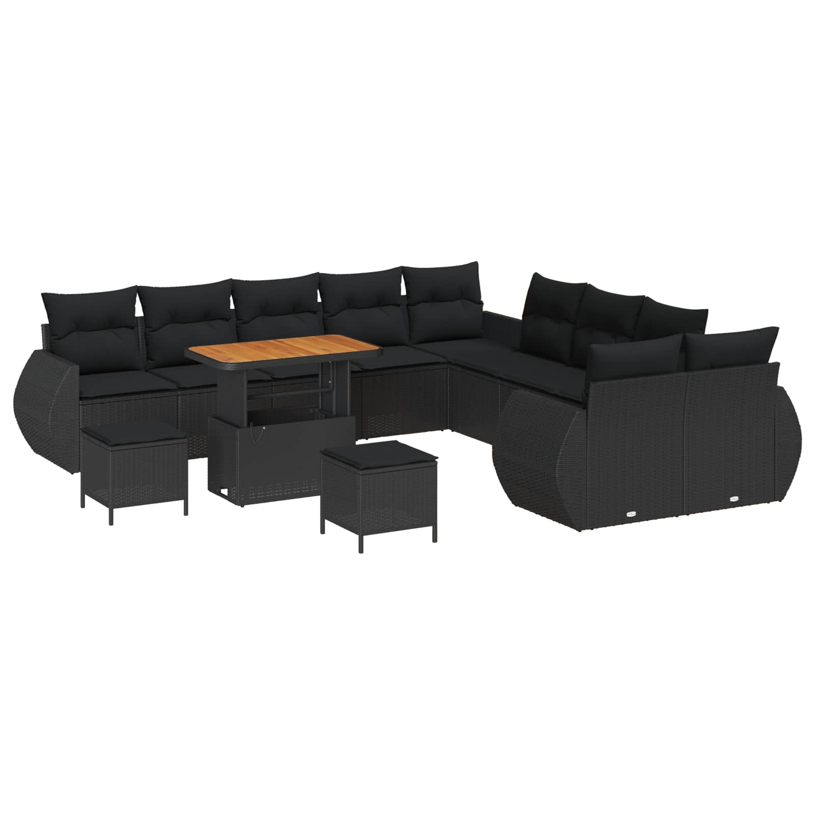 Tuinbankenset 13 pcs Zwart poly rattan is nu te koop bij PeponiXL, paradijselijk wonen!