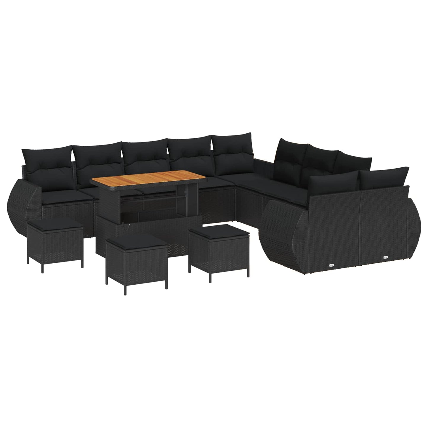 Tuinbankenset 14 pcs Zwart poly rattan is nu te koop bij PeponiXL, paradijselijk wonen!