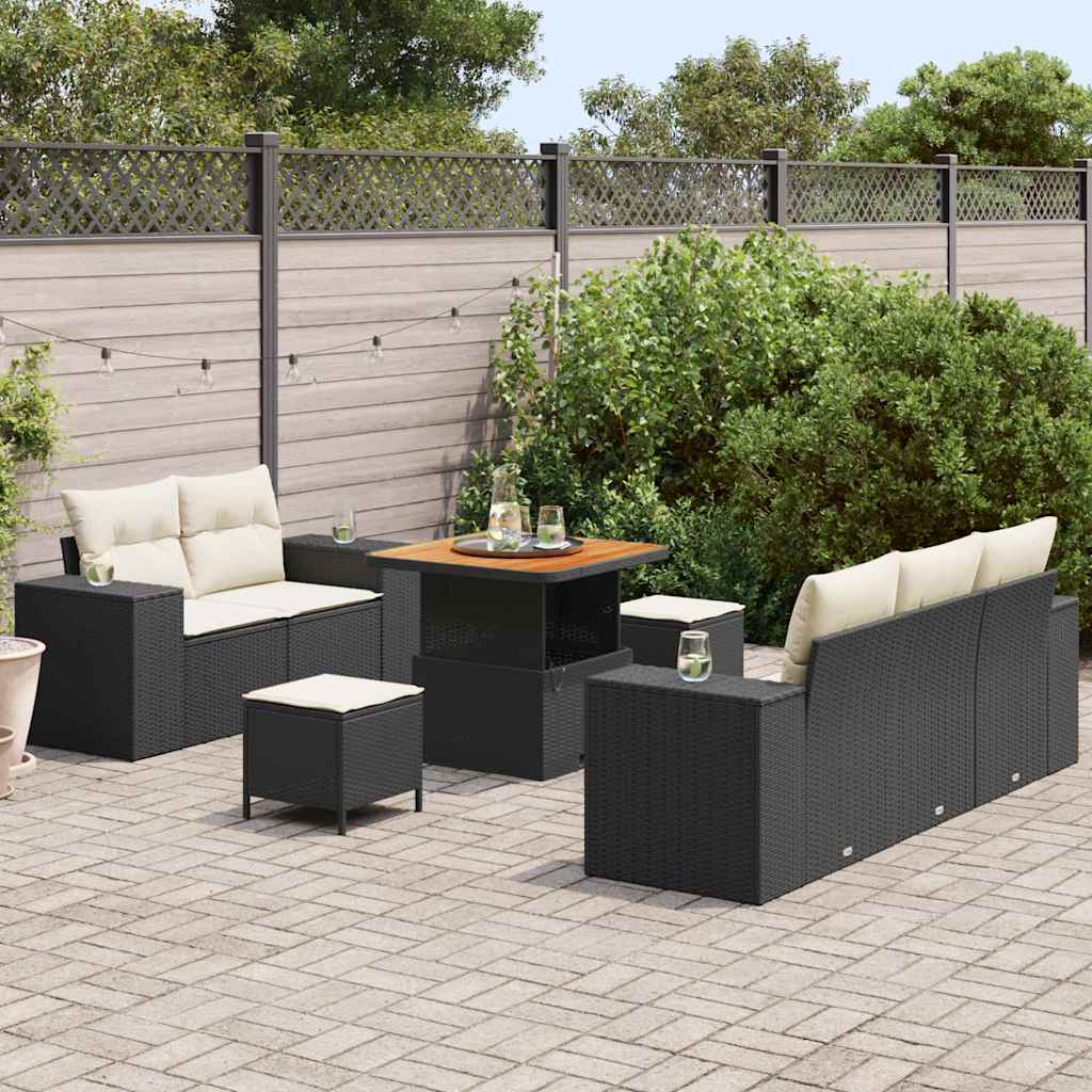Tuinbankenset 8 pcs Zwart poly rattan is nu te koop bij PeponiXL, paradijselijk wonen!
