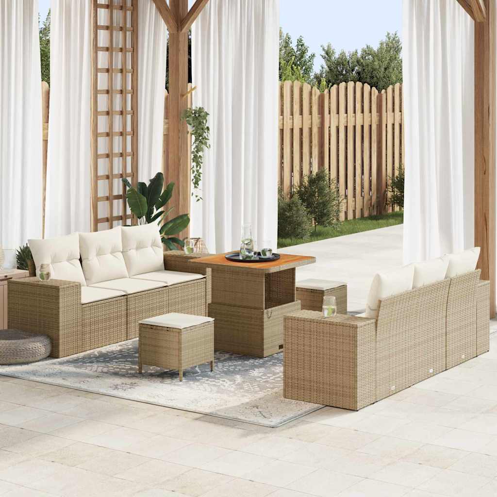 Tuin Sofa Set met kussen 9 pcs Beige Poly riet is nu te koop bij PeponiXL, paradijselijk wonen!