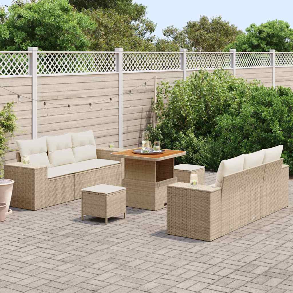 Tuin Sofa Set met kussen 9 pcs Beige Poly riet is nu te koop bij PeponiXL, paradijselijk wonen!