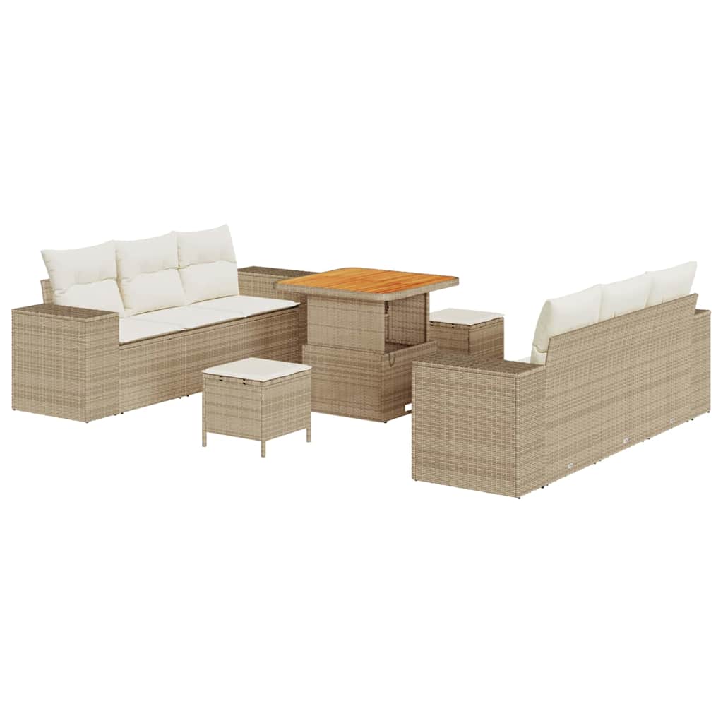 Tuin Sofa Set met kussen 9 pcs Beige Poly riet is nu te koop bij PeponiXL, paradijselijk wonen!