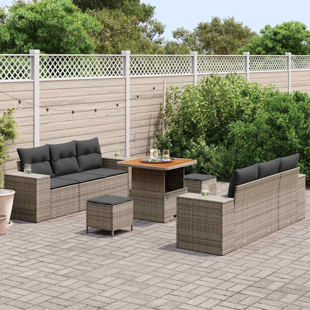 Tuin Sofa Set met opslag 9 pcs Grijs Poly riet is nu te koop bij PeponiXL, paradijselijk wonen!
