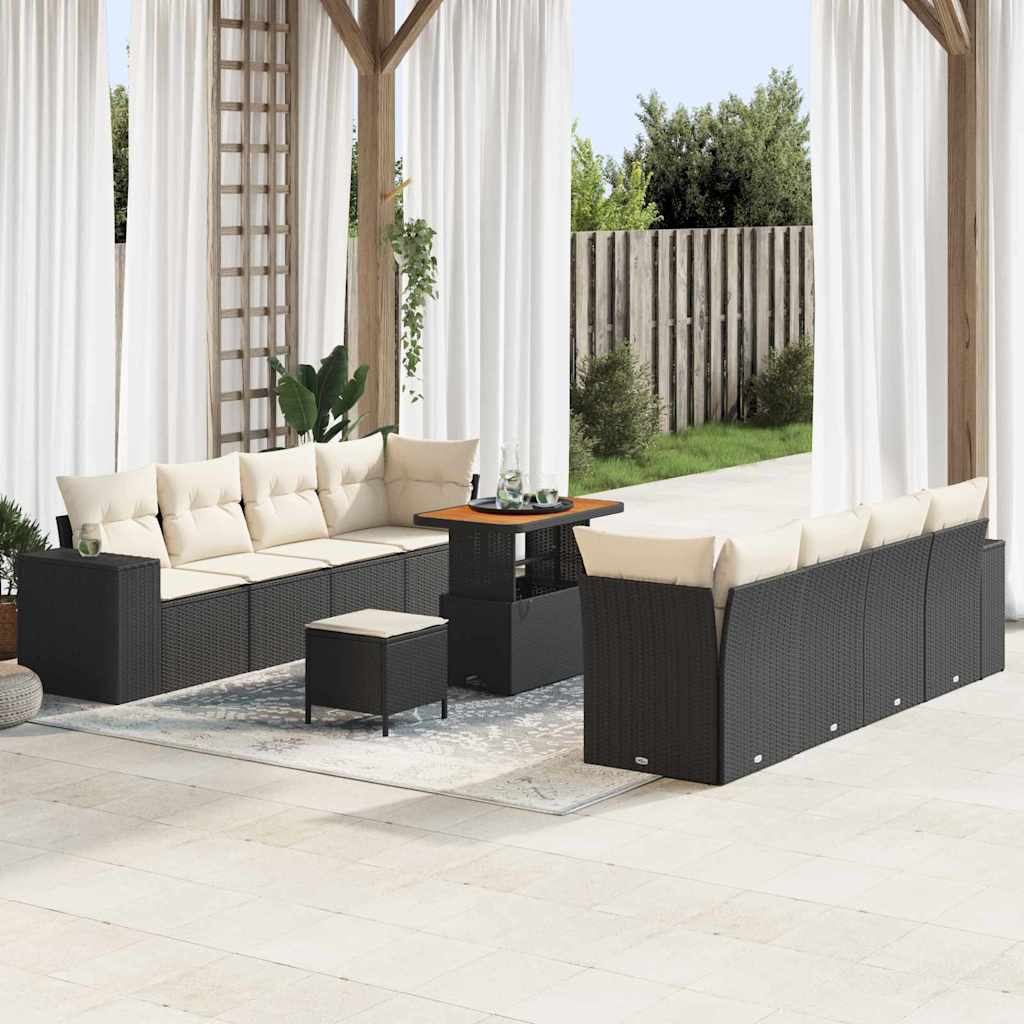 Tuin Sofa Set met kussen 11 pcs Zwart poly rattan is nu te koop bij PeponiXL, paradijselijk wonen!